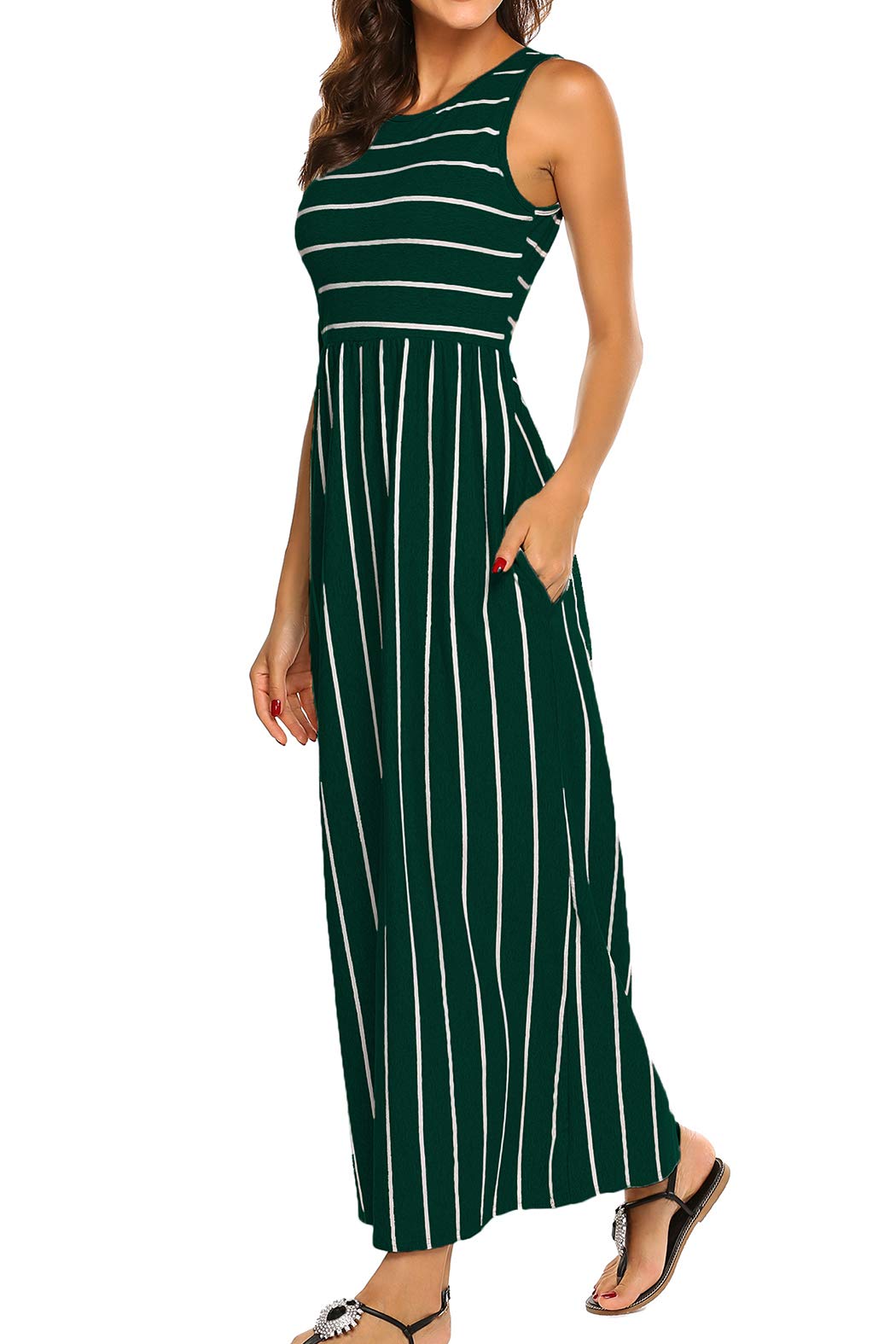 Hount Women's Summer Sleeveless Striped Flowy Casual Long Maxi Dress with Pockets