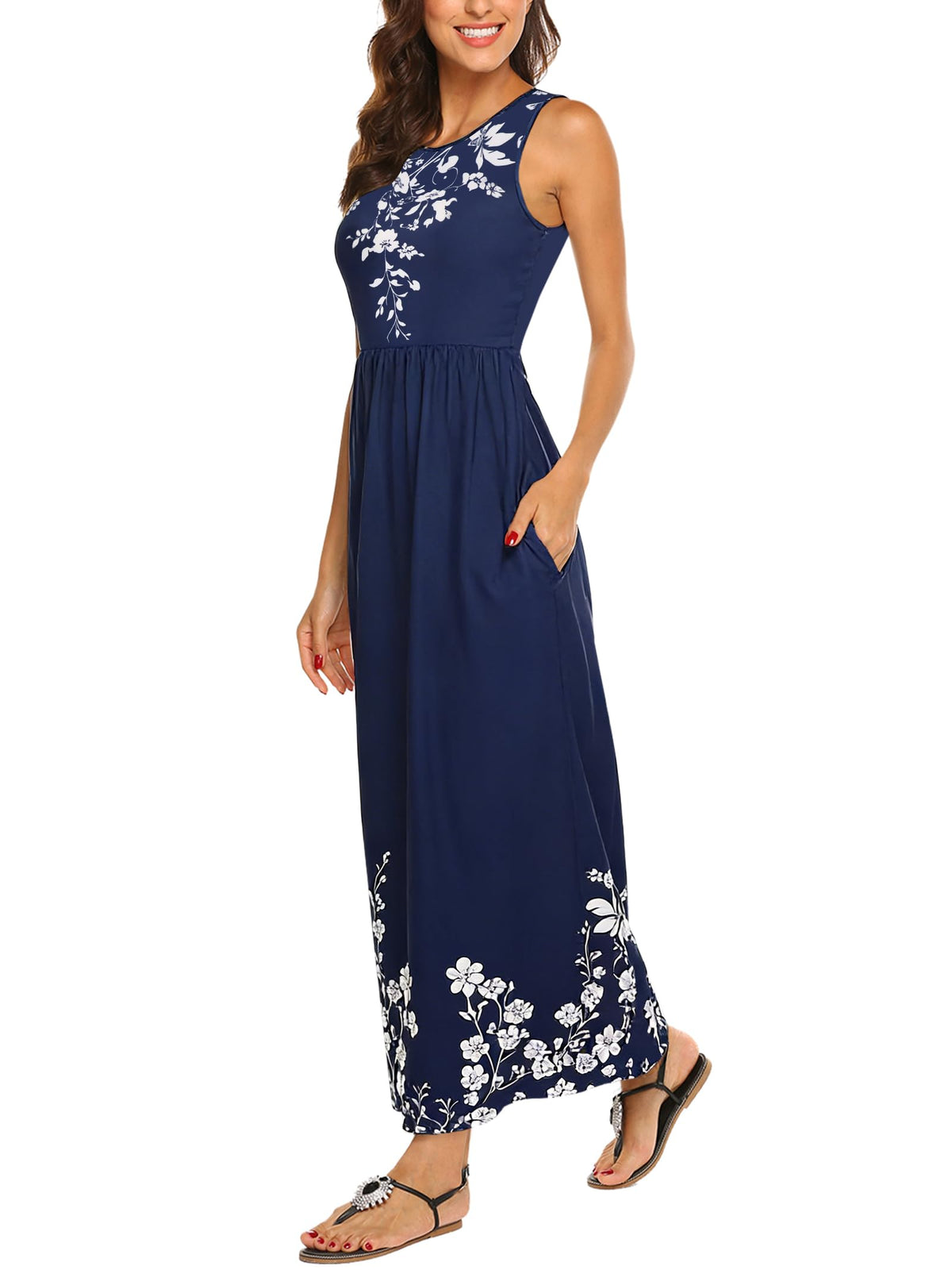 Hount Women's Summer Sleeveless Striped Flowy Casual Long Maxi Dress with Pockets