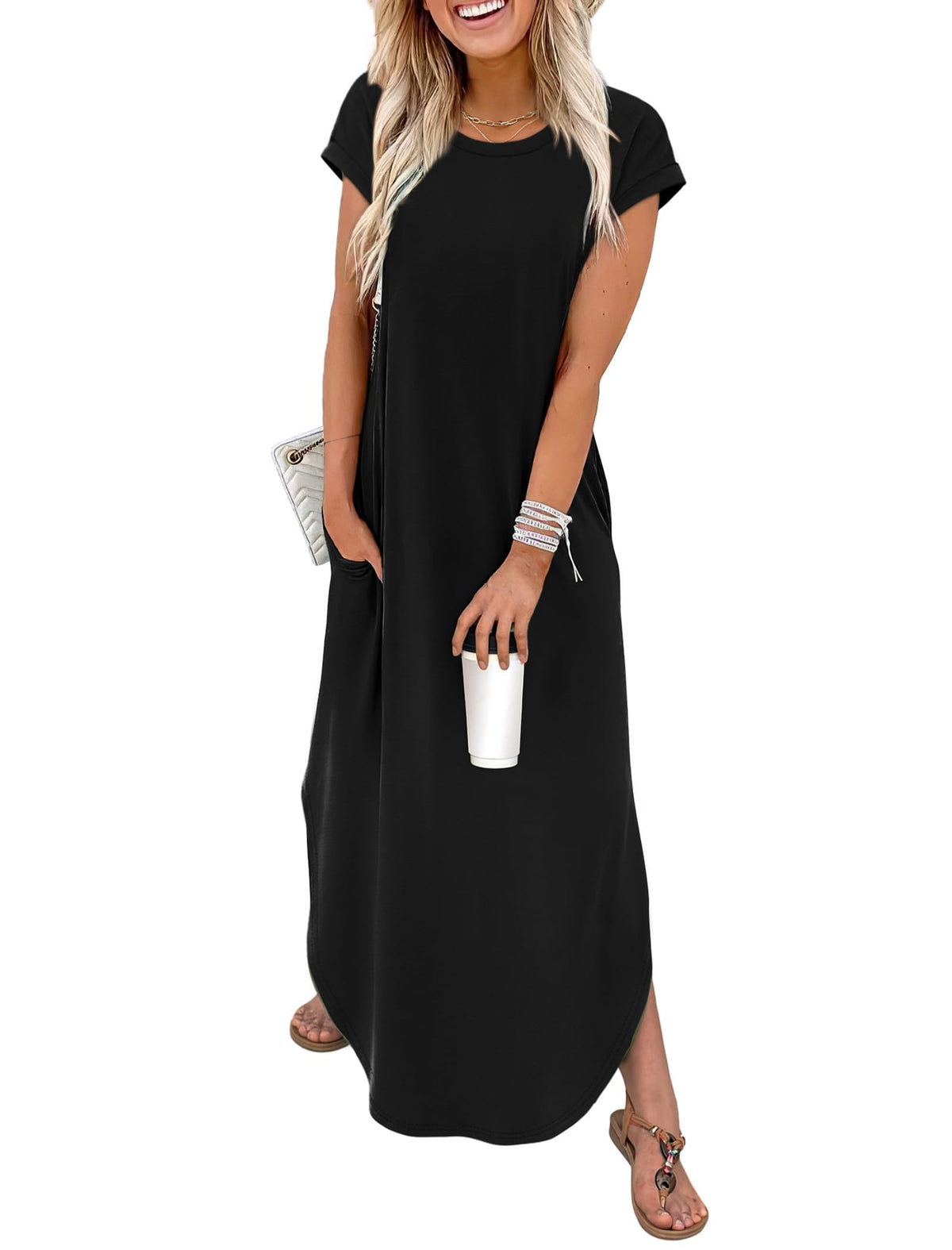 WIHOLL Summer Dresses Cap Sleeve Crewneck Maxi Long Casual Dress with Pockets Beach Vacation Sundresses 2026 Trendy