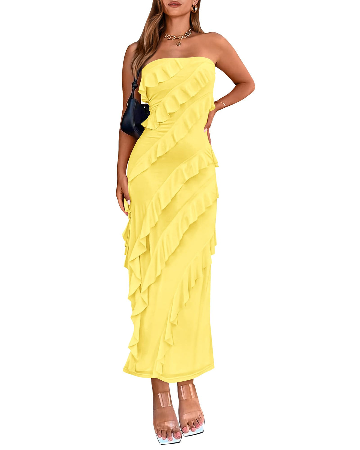 BTFBM Maxi Dresses for Women Solid Bodycon Summer Wedding Guest Dress