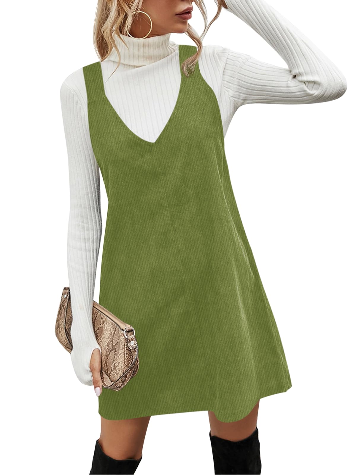 Koinshha Women Corduroy Overall Dress Fall Pinafore Mini Dresses