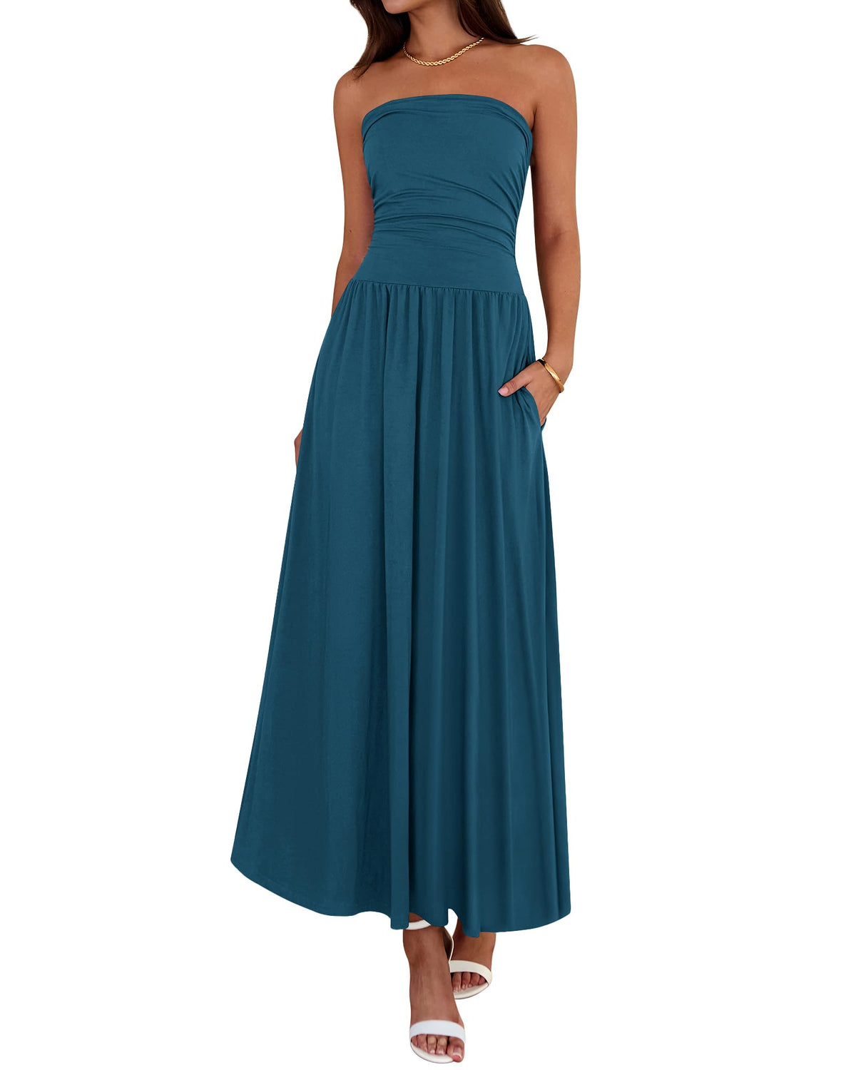 BTFBM Summer Maxi Dresses for Women Strapless Tube Top Dress