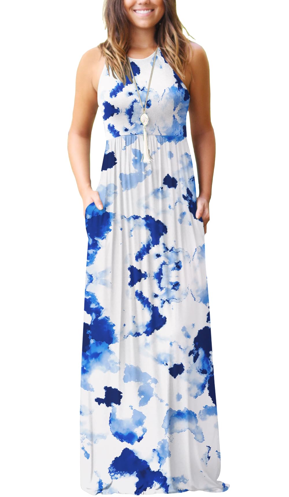 GRECERELLE Women's Summer Sleeveless Casual Long Tank Maxi Dress with Pockets (XS-3XL)