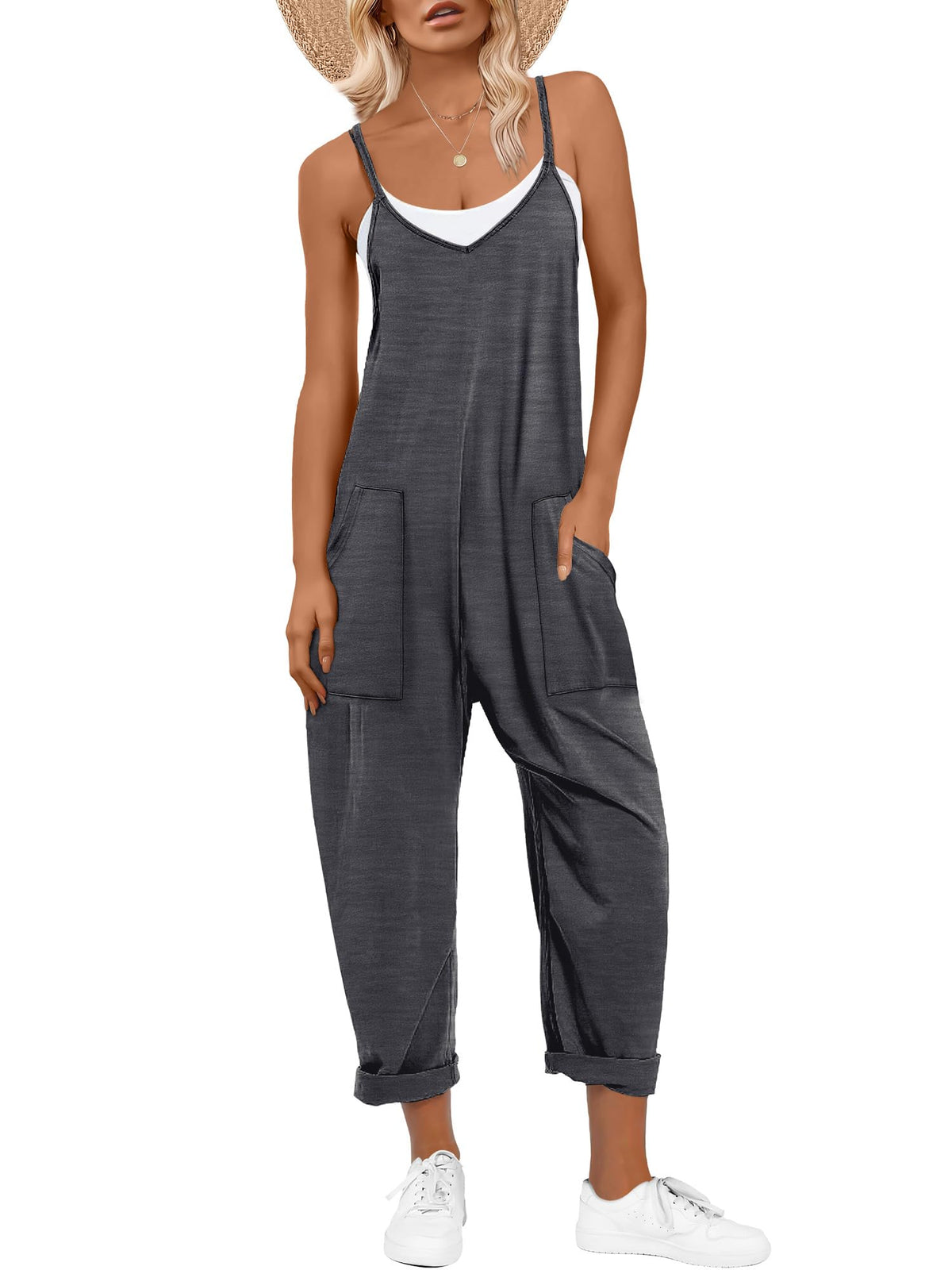ANRABESS Jumpsuits for Women Summer Casual Sleeveless Overalls