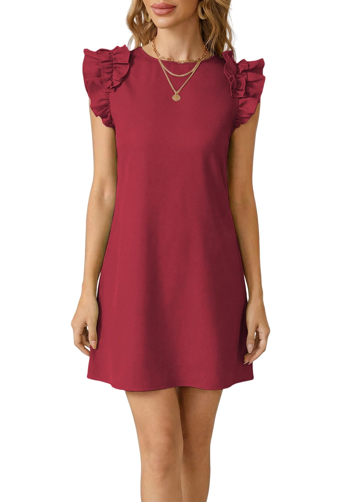 Spriolim 2026 Mini Dresses for Women Ruffle Sleeve Crewneck Summer Dresses