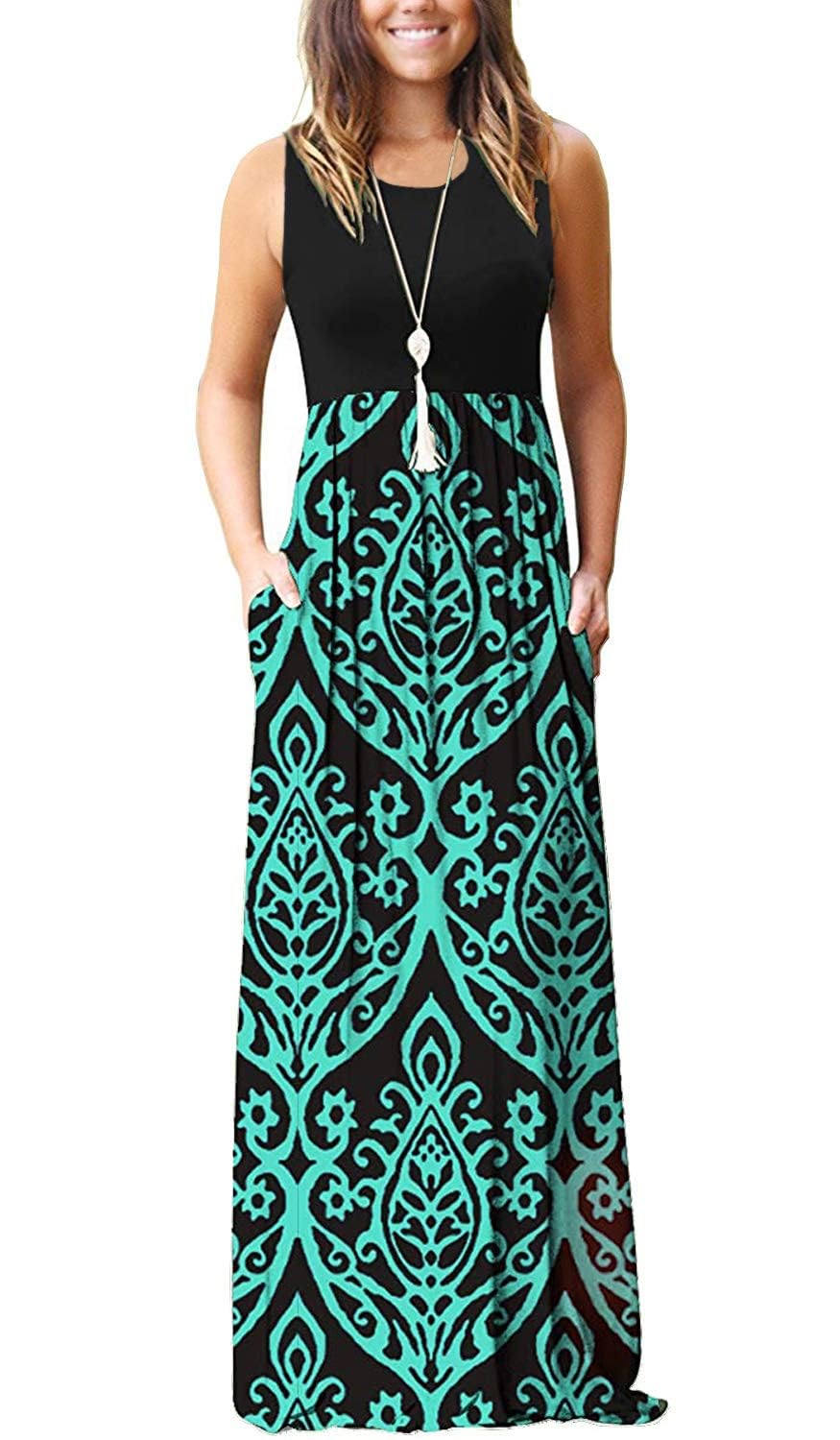 AUSELILY Women's Summer Sleeveless Loose Plain Casual Long Maxi Dresses