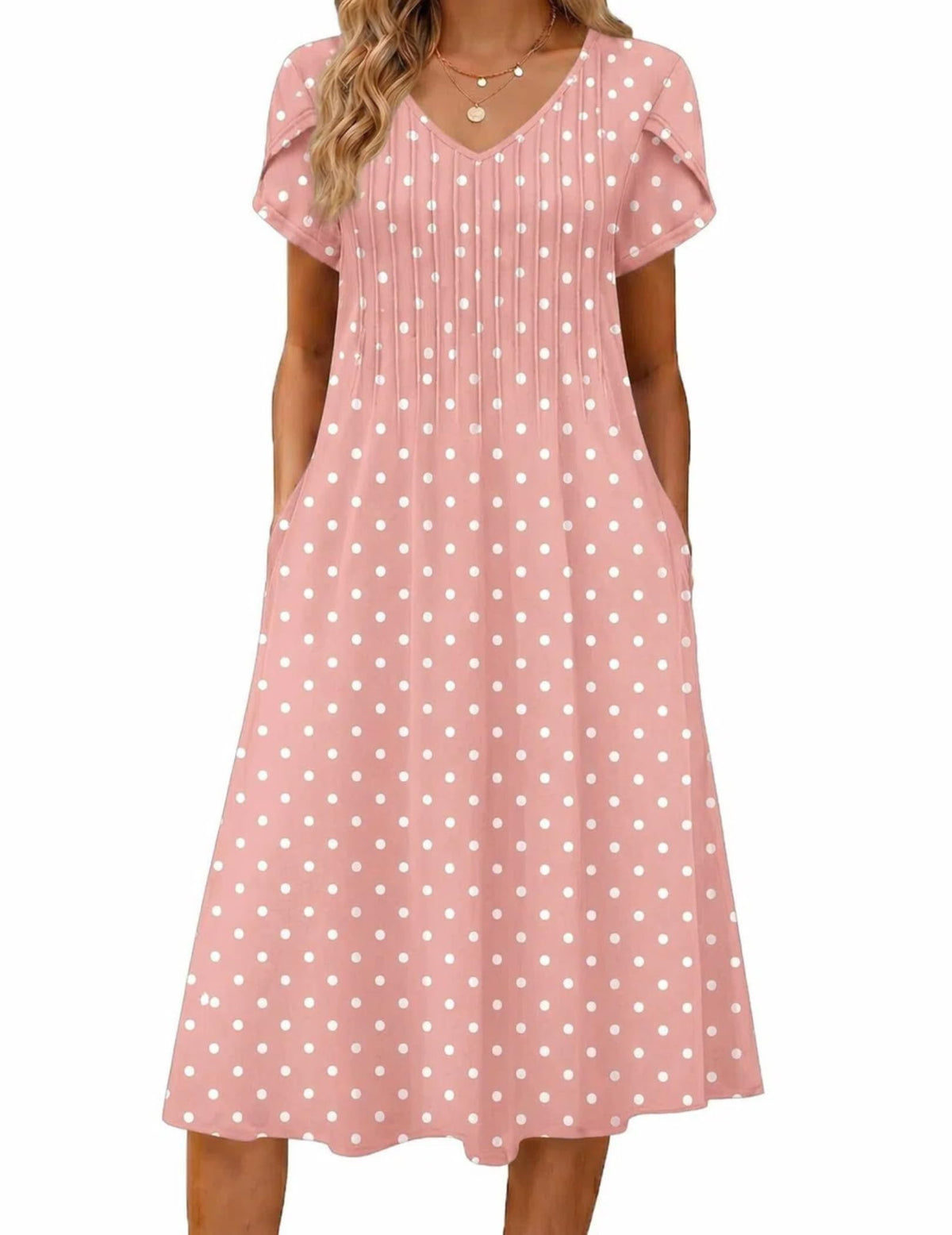Zeagoo Womens Casual Summer Dress 2026 Short Sleeve Dresses Pleats Midi A Line Flowy Dress Boho Beach Sundress with Pockets