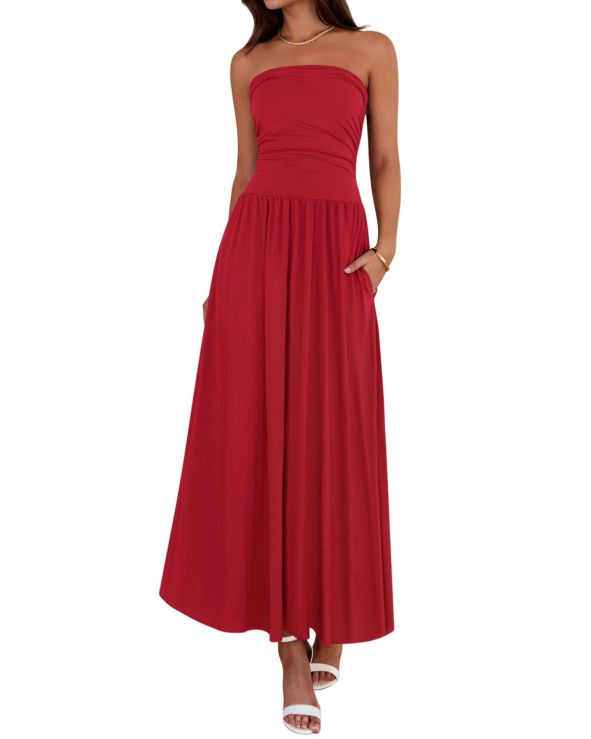 BTFBM Summer Maxi Dresses for Women Strapless Tube Top Dress