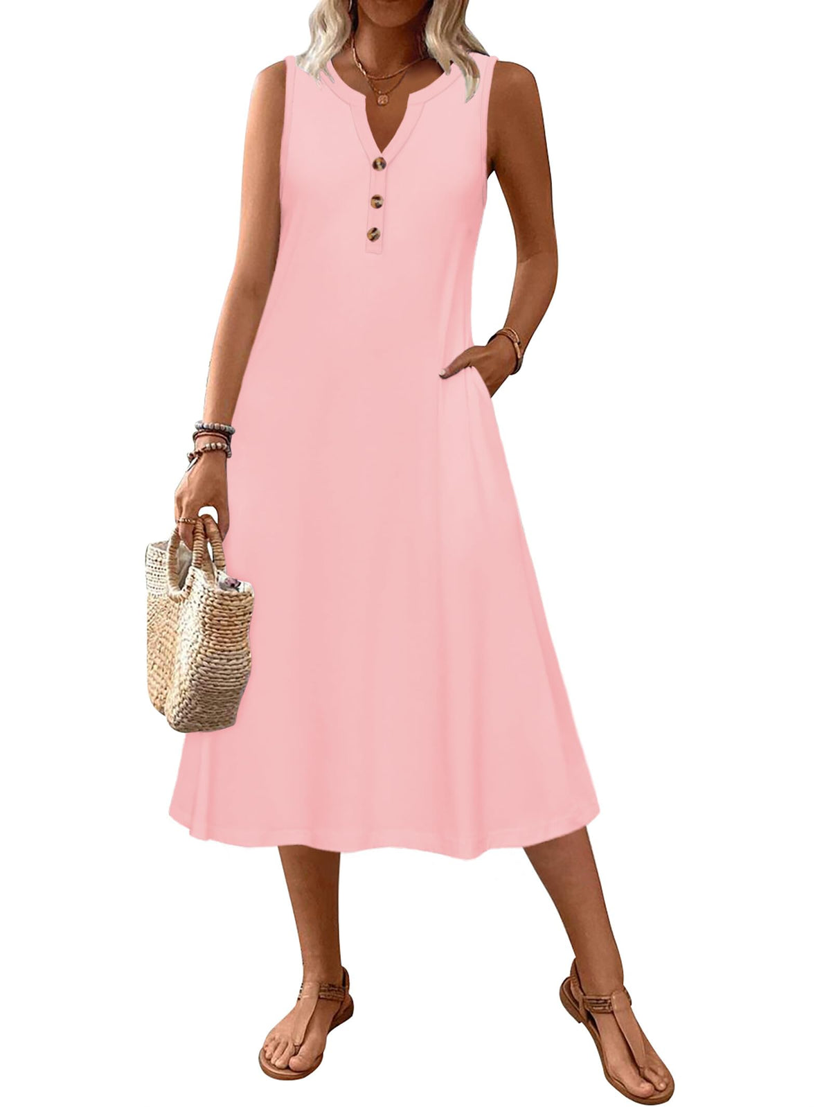 Zeagoo Summer Dress for Women 2026 Sleeveless Tank Midi Dress Vacation Beach Sundress Aline Boho Clothing