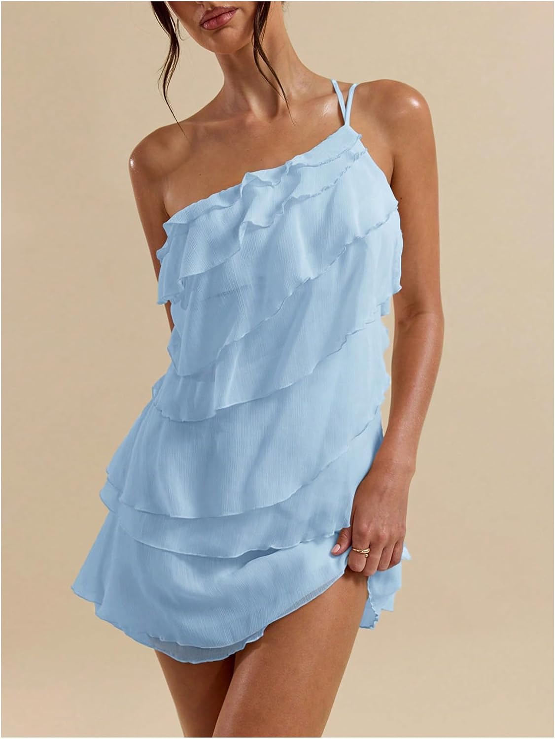 SOLY HUX Women's One Shoulder Ruffle Mini Dress