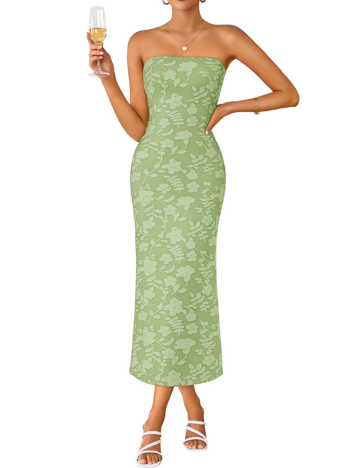 ZESICA Women's Floral Strapless Bodycon Weeding Guest Dress
