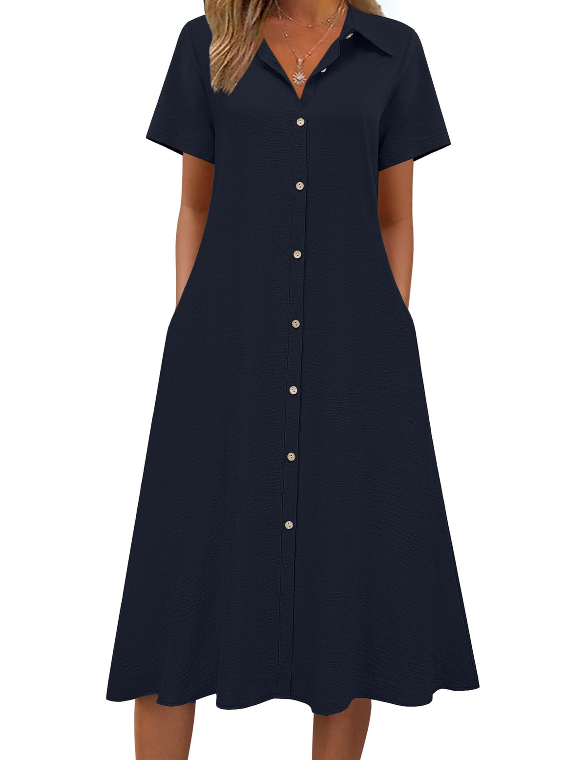 Zeagoo Summer Dresses for Women 2026 Button Down Shirt Dresses Aline Long Sundress Short Sleeve Beach Travel Cover Up