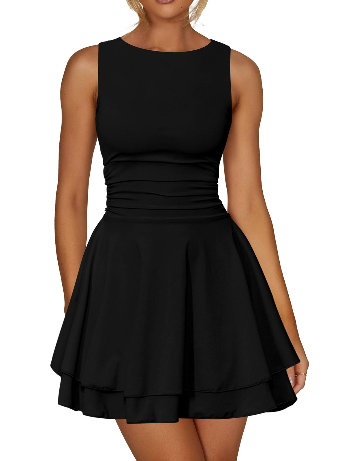 Kaximil Women's Ruffle Hem Boat Neck Party Mini Dress