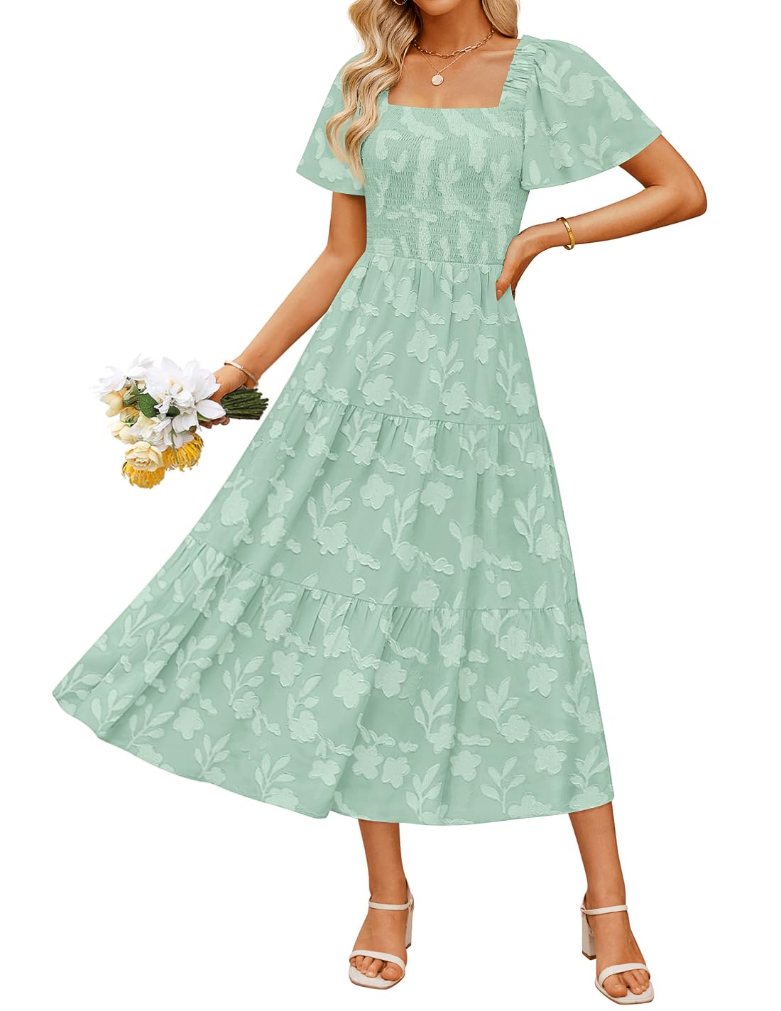 ZESICA Womens 2026 Summer Boho Wedding Guest Midi Dresses