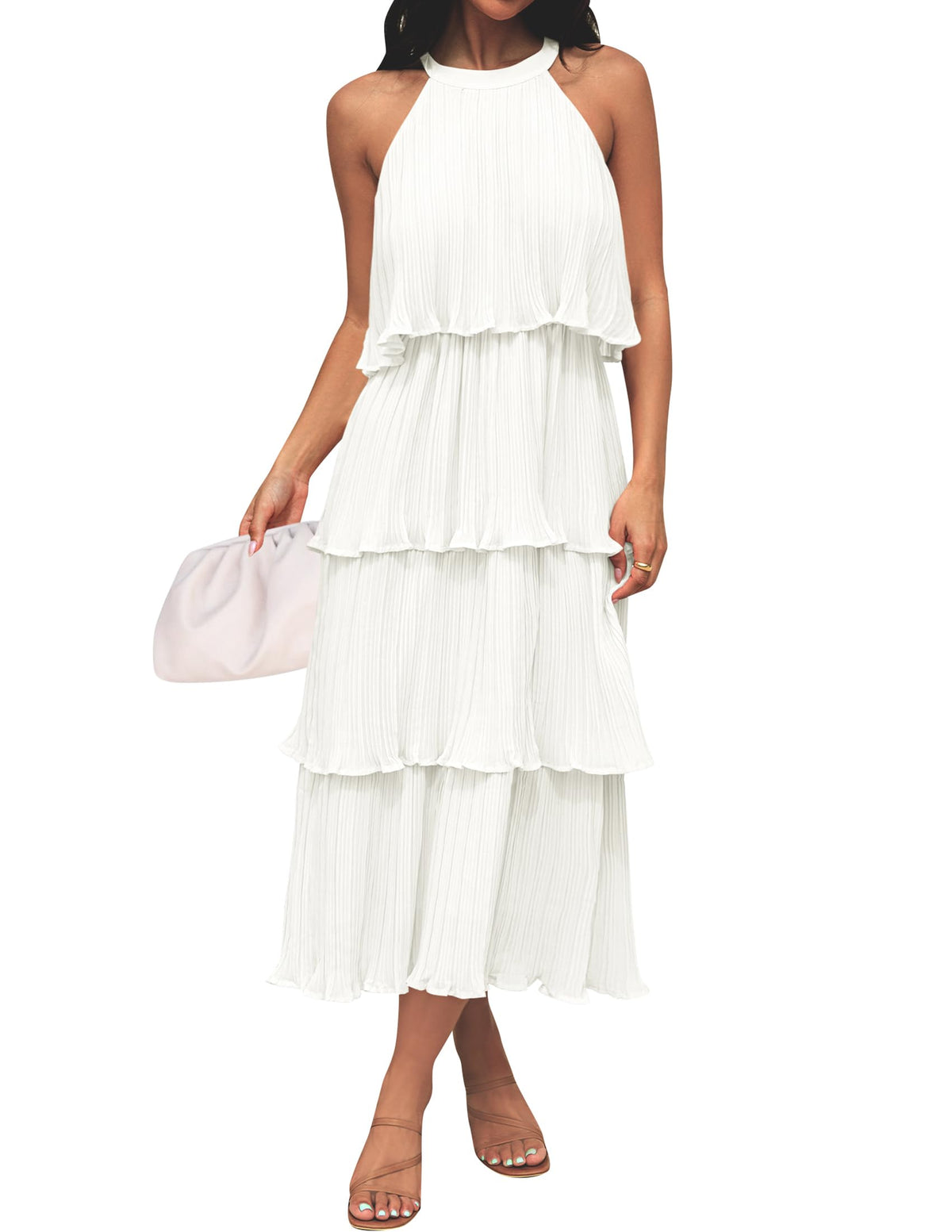 ZESICA Womens Summer Halter Ruffle Wedding Guest Midi Dresses