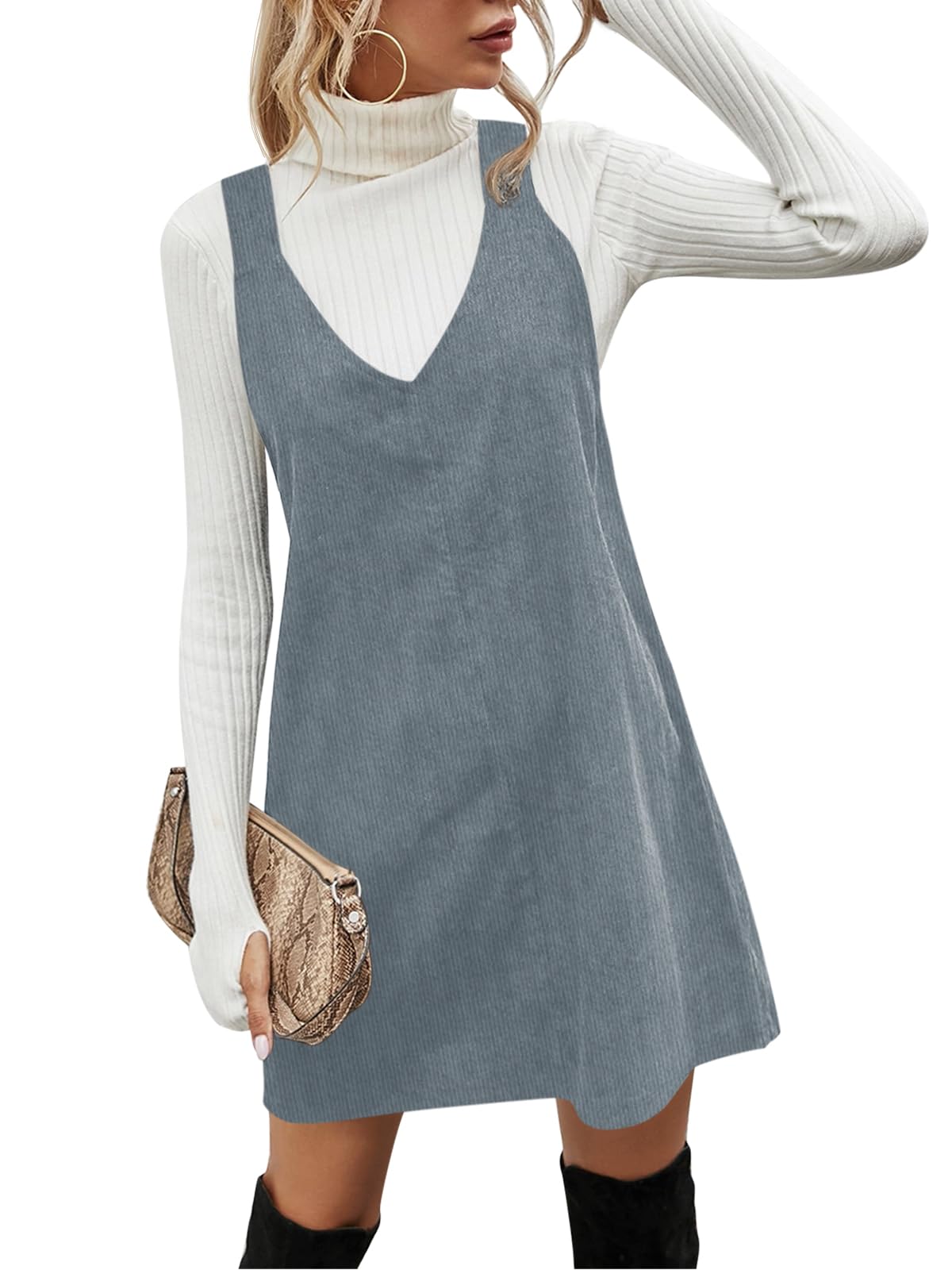 Koinshha Women Corduroy Overall Dress Fall Pinafore Mini Dresses