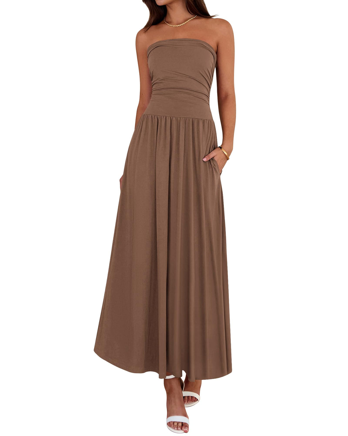 BTFBM Summer Maxi Dresses for Women Strapless Tube Top Dress