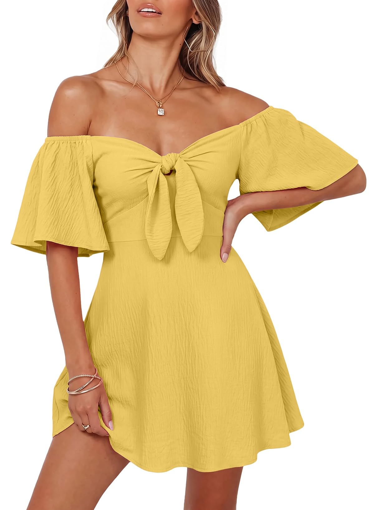 Dokotoo Womens Dresses 2026 Deep V Neck Elegant Bow tie Mini Dress S-XL