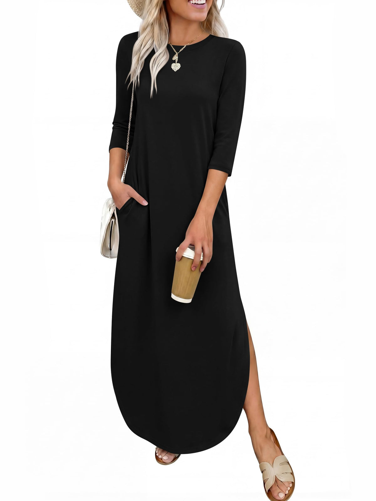 ANRABESS Women’s Air Layer 3/4 Sleeve Fall Maxi Dress & Pockets