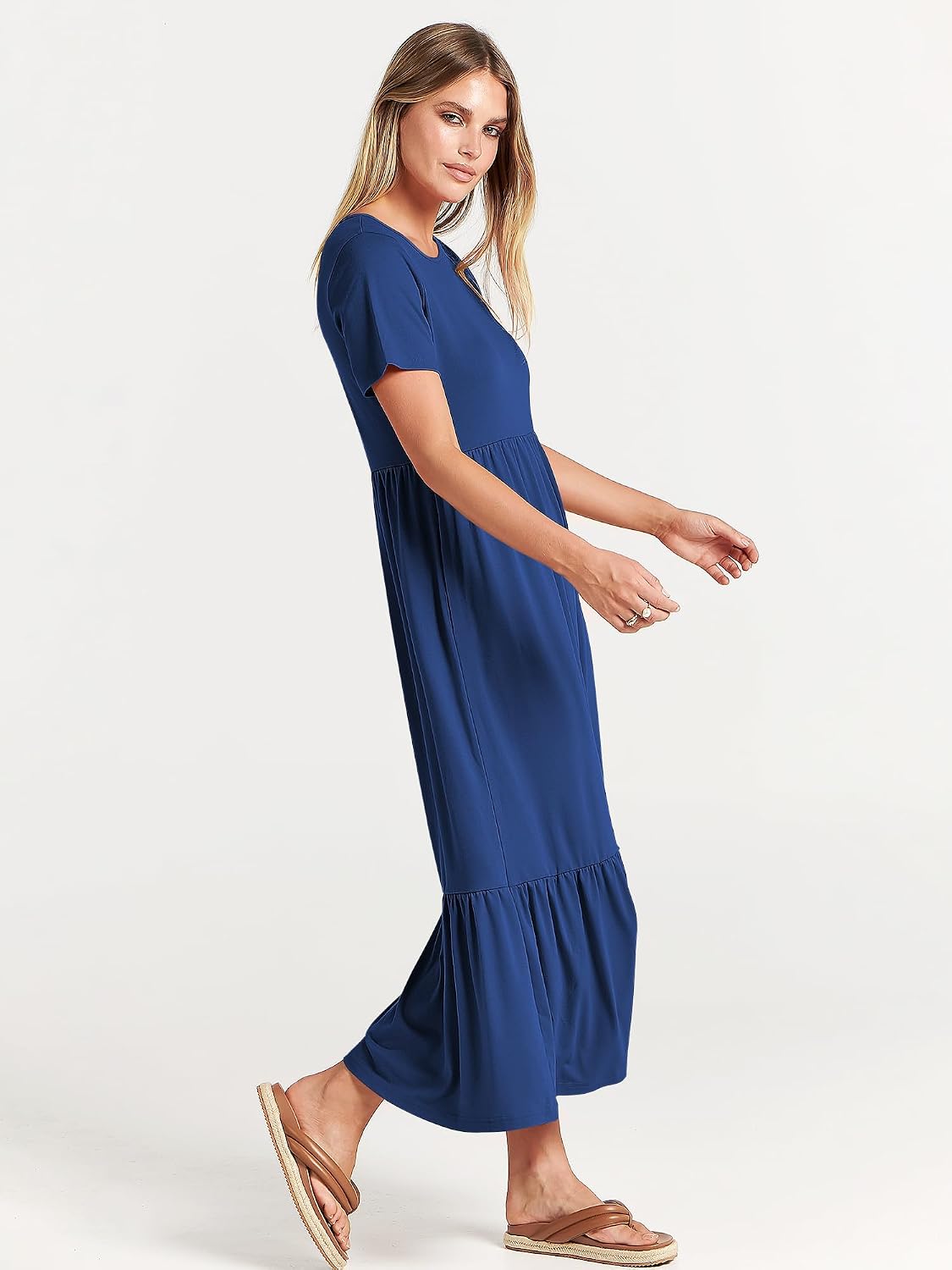 ANRABESS Womens 2026 Summer Casual Short Sleeve Maxi Dress with Pockets