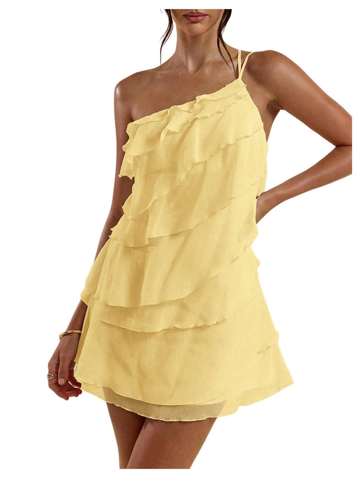 SOLY HUX Women's One Shoulder Ruffle Mini Dress