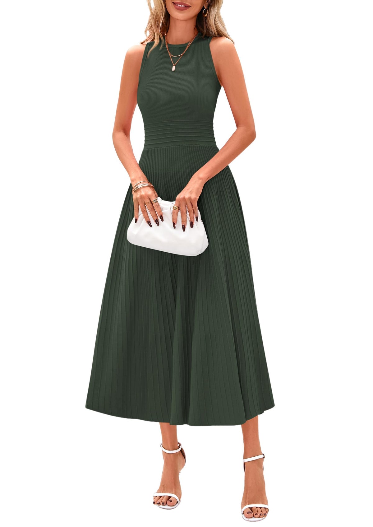 PRETTYGARDEN Women's Summer Pleated Midi Work Dress