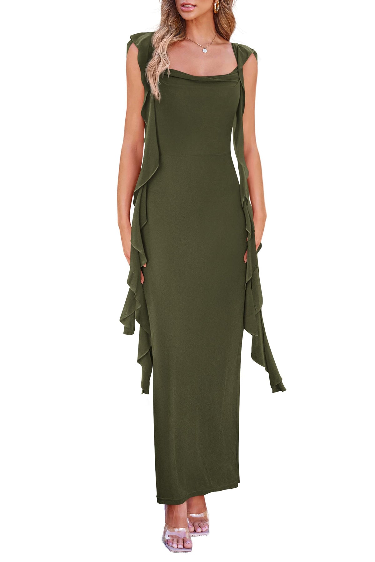 PRETTYGARDEN Summer Dresses for Women Ruffle Bodycon Maxi Dress