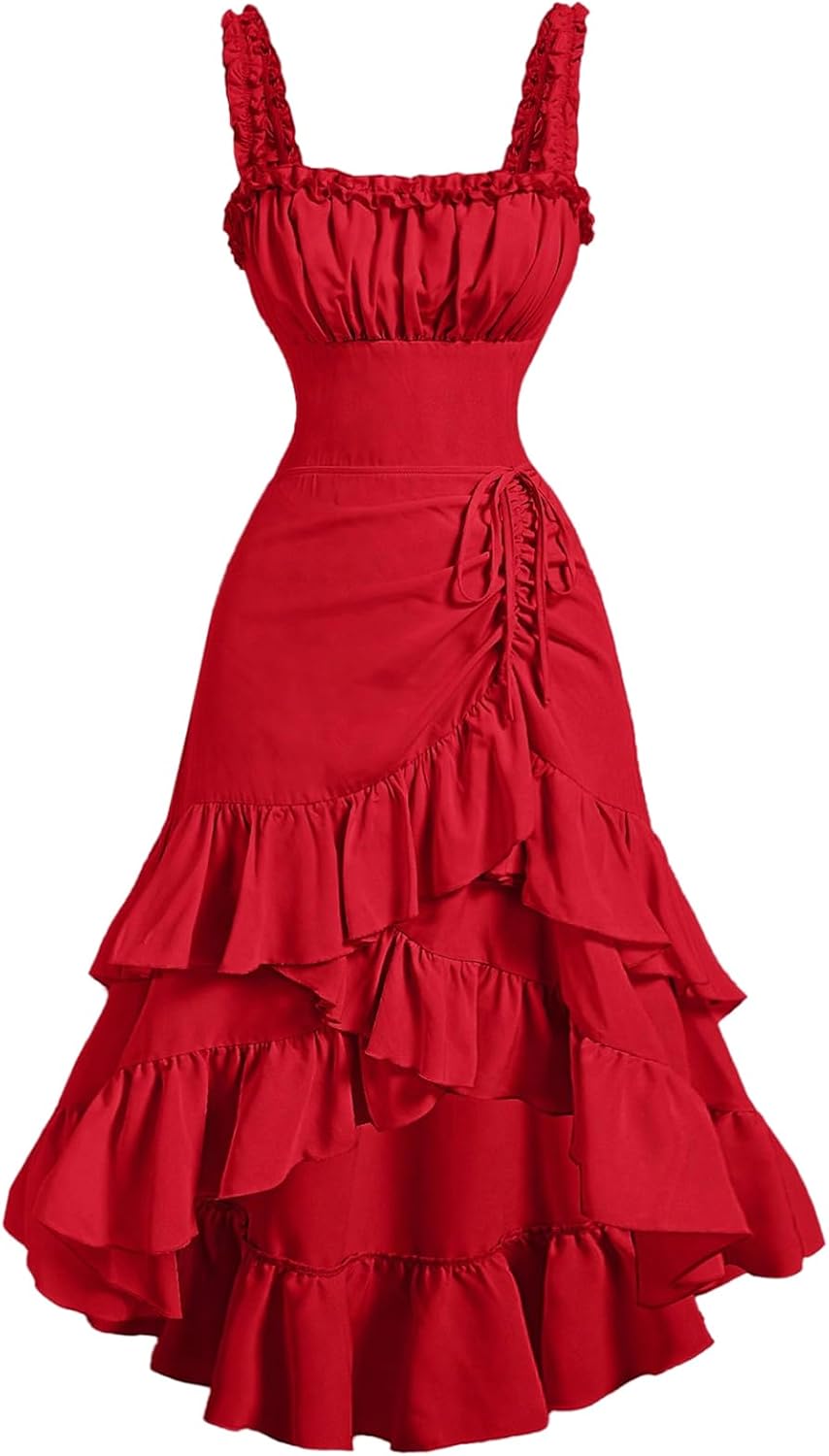 SOLY HUX Women's Layered Ruffle Hem Ruched Asymmetrical Long Dress