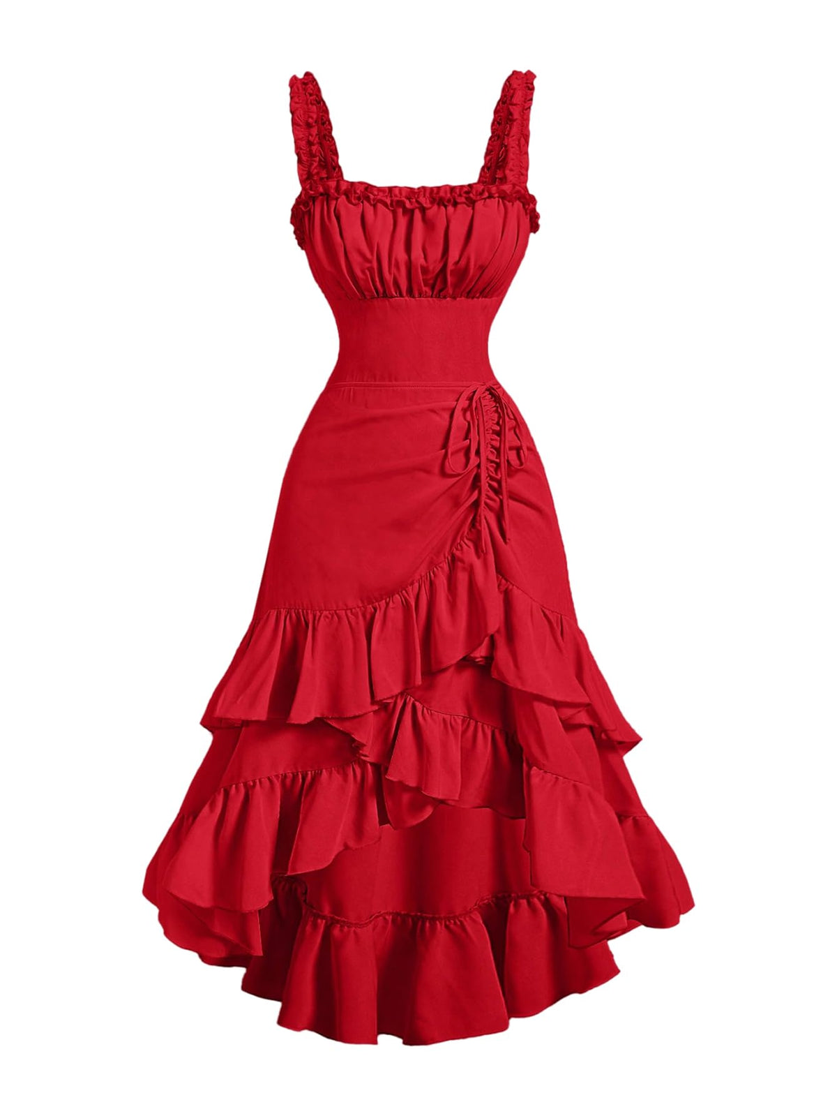 SOLY HUX Women's Layered Ruffle Hem Ruched Asymmetrical Long Dress