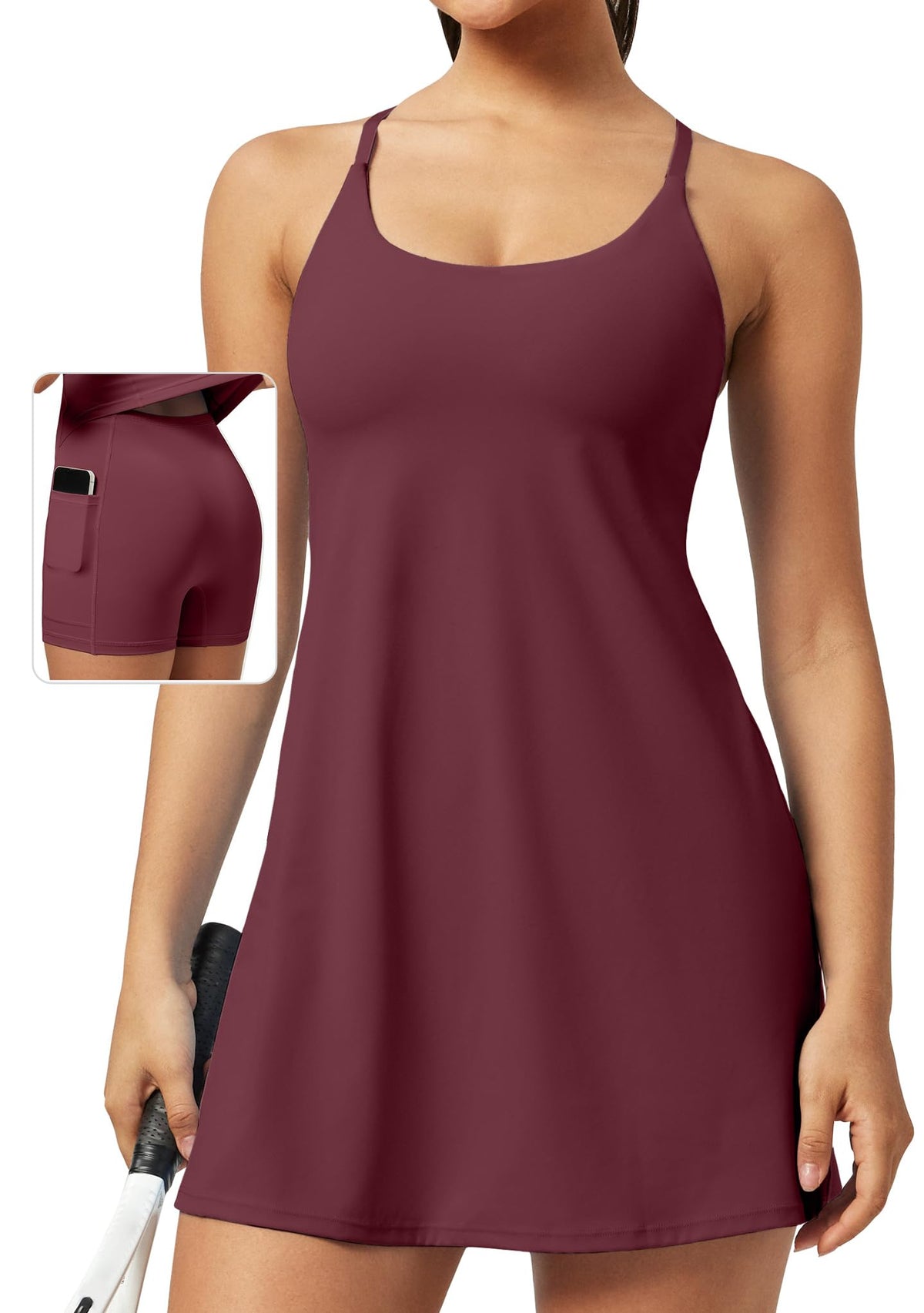 Ewedoos Athletic Tennis Dress for Women with Shorts Underneath Easy Peezy U Neck Adjustable Straps Active Workout Dress