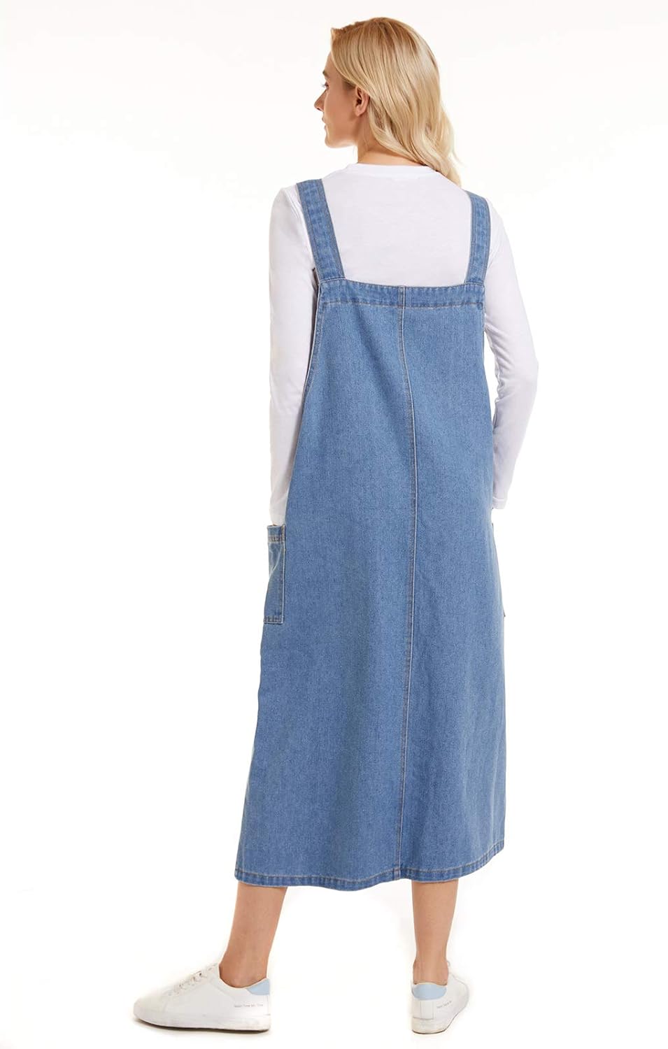 Spanye Women Denim Dress Baggy Overalls Jumpsuit Casual Bib A-Line Dress Rompers With Pockets