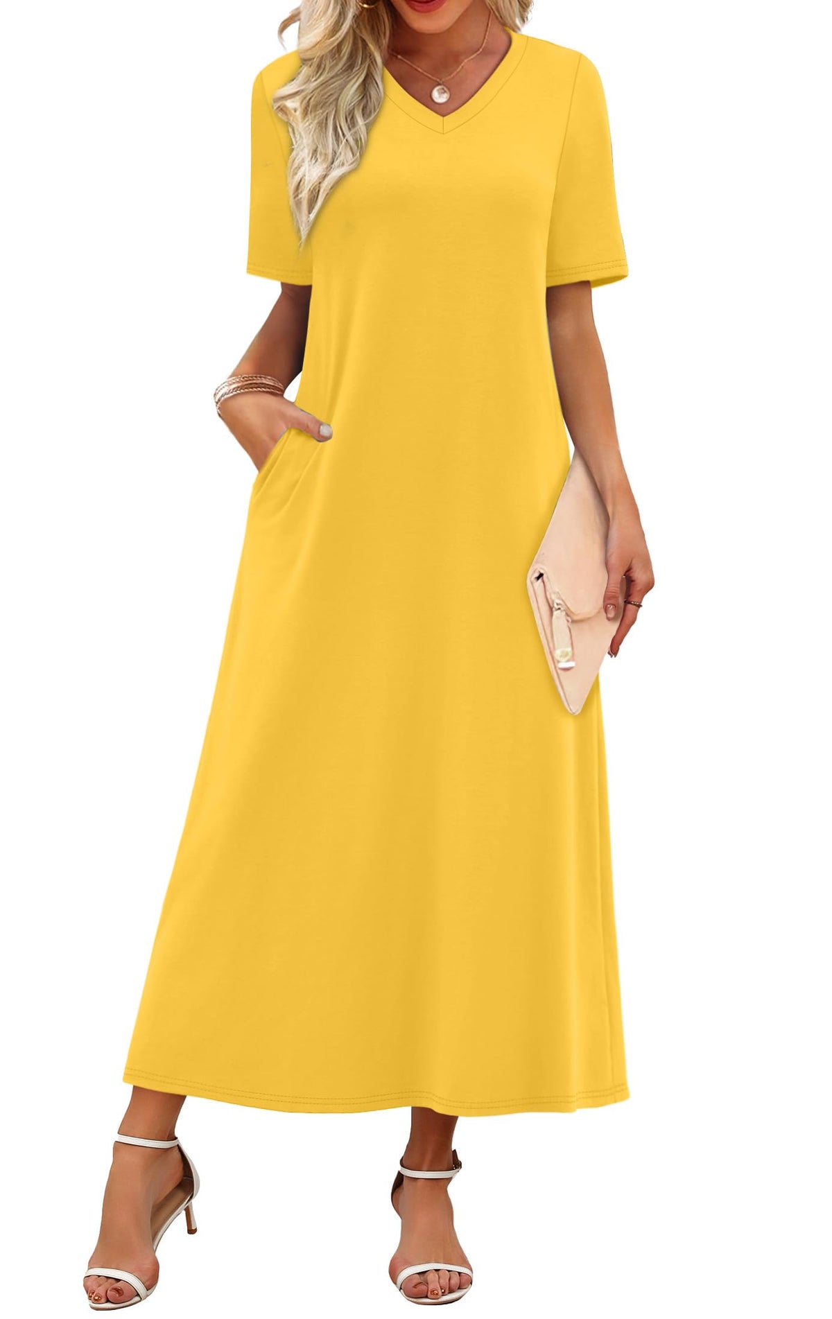 WIHOLL Women's Maxi Dresses V Neck Vacation Beach Sundresses Floral Travel Summer Dress
