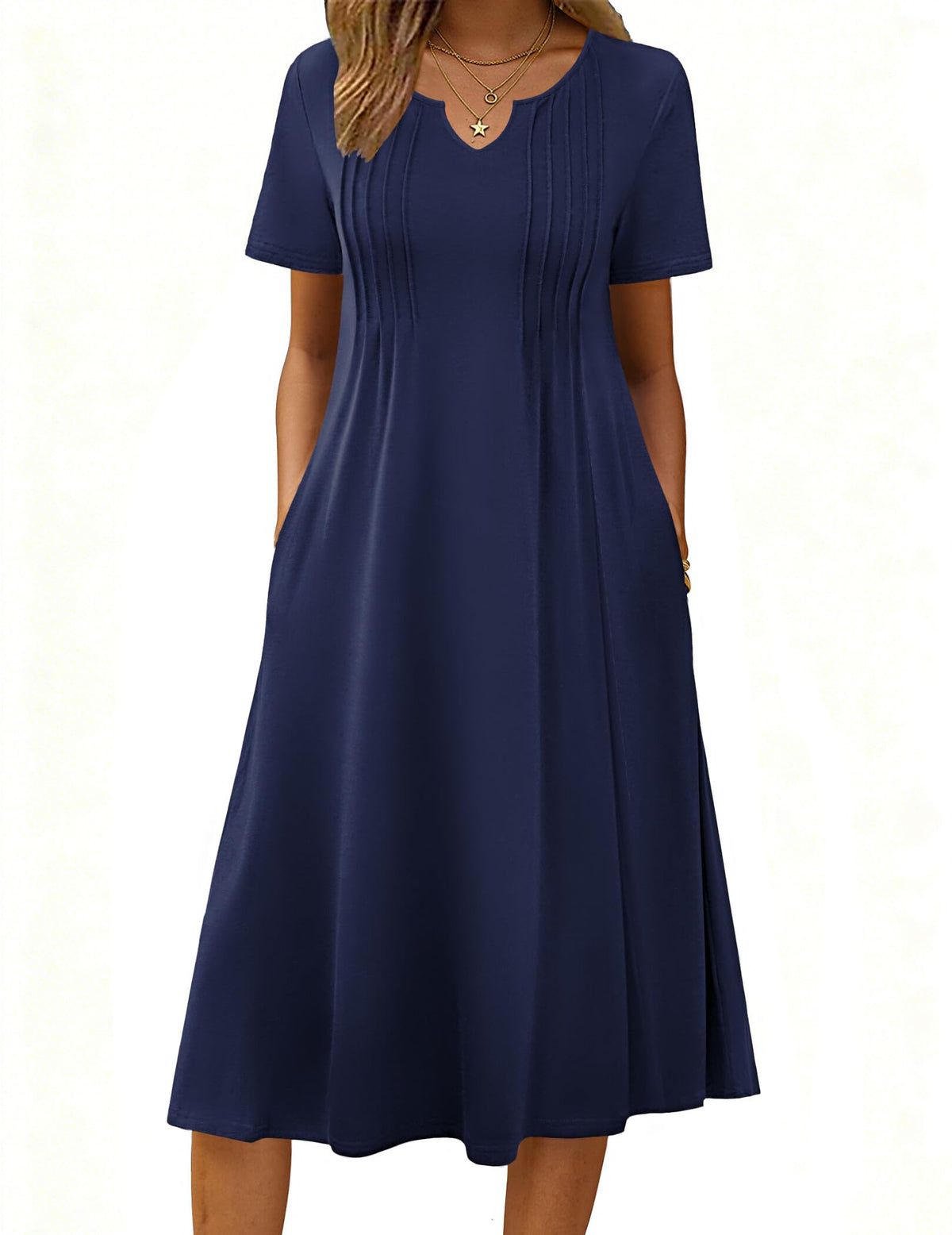 Zeagoo Summer Dresses for Women 2026 Casual Short Sleeve Aline Midi Dress with Pocket Flowy Pleated Tshirt Beach Sundress