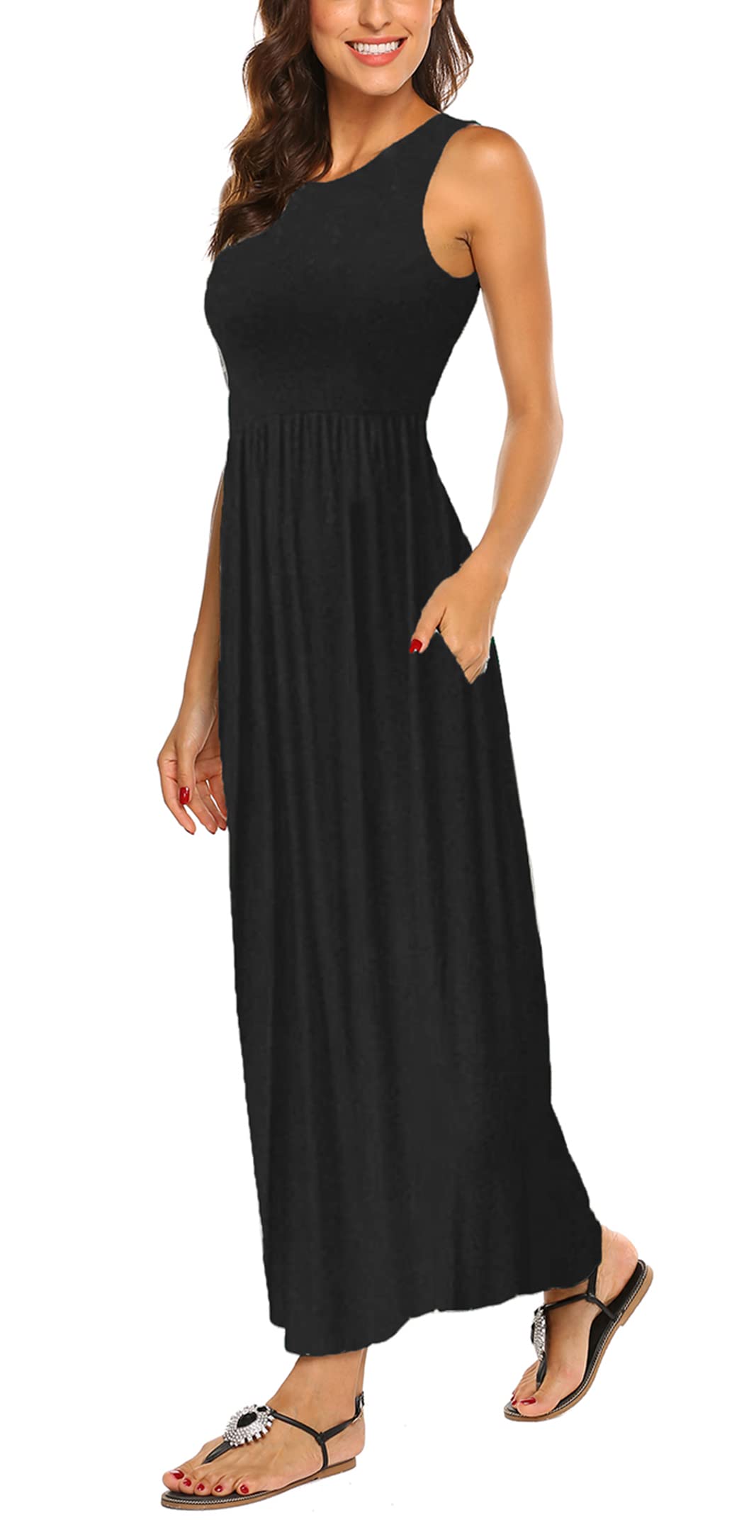 Hount Women's Summer Sleeveless Striped Flowy Casual Long Maxi Dress with Pockets