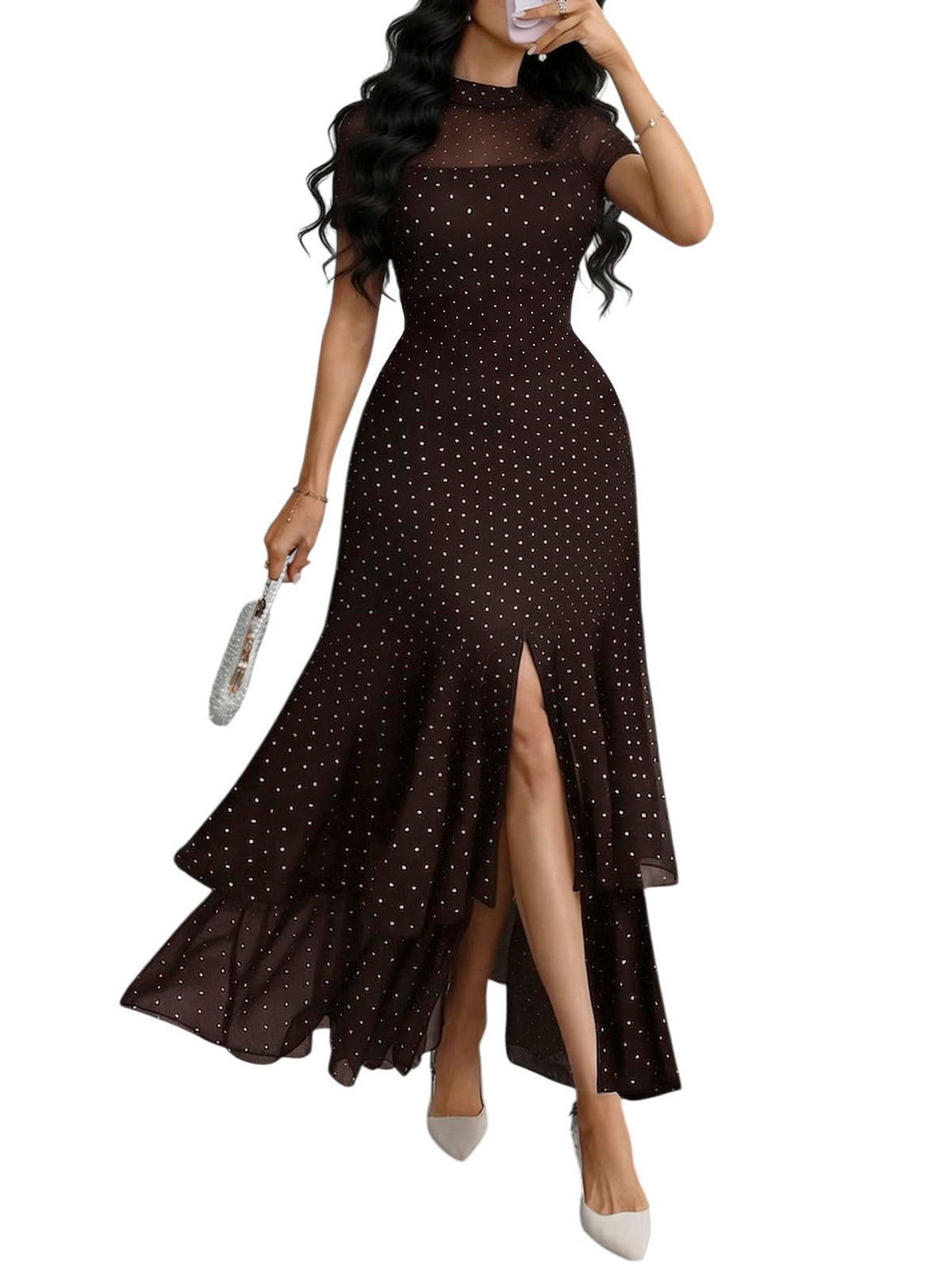GothDark Women's Summer Mesh Ruffle Polka Dot Party Wedding Guest Dresses