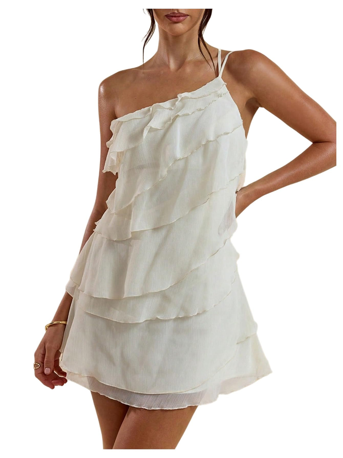 SOLY HUX Women's One Shoulder Ruffle Mini Dress