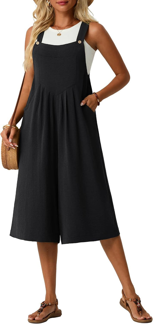 Lepunuo Womens Summer Capri Wide Leg Pants Rompers Boho Loose Fit