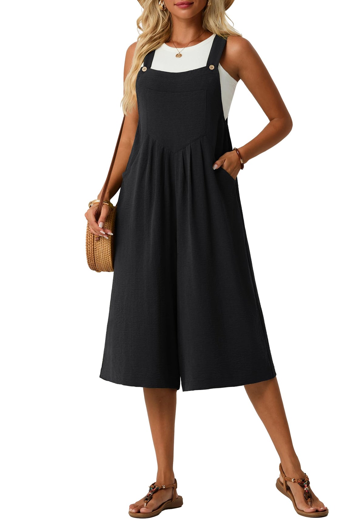 Lepunuo Womens Summer Capri Wide Leg Pants Rompers Boho Loose Fit