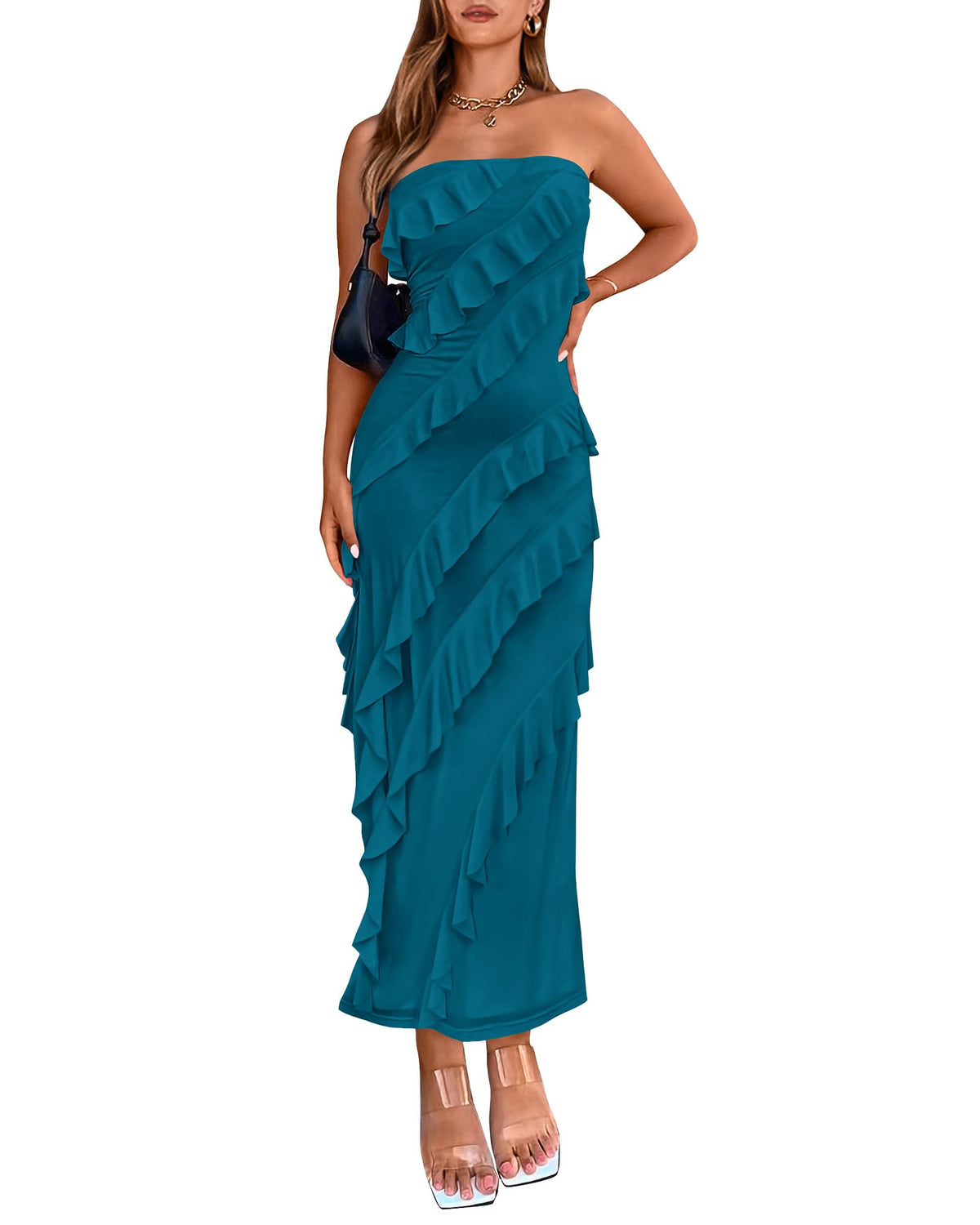 BTFBM Maxi Dresses for Women Solid Bodycon Summer Wedding Guest Dress