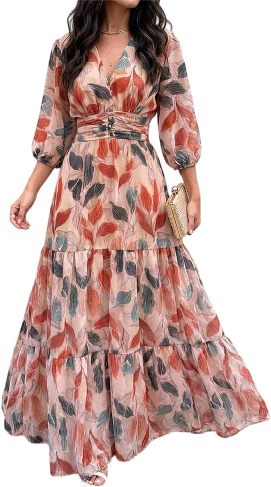 CHICME Womens Summer Boho Floral Wedding Guest Vacation Beach Maxi Dress