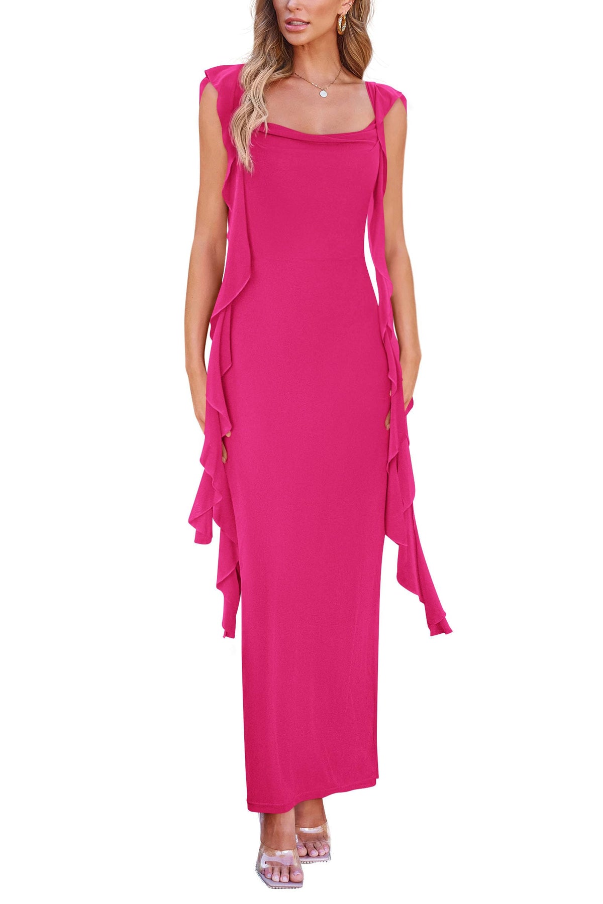 PRETTYGARDEN Summer Dresses for Women Ruffle Bodycon Maxi Dress