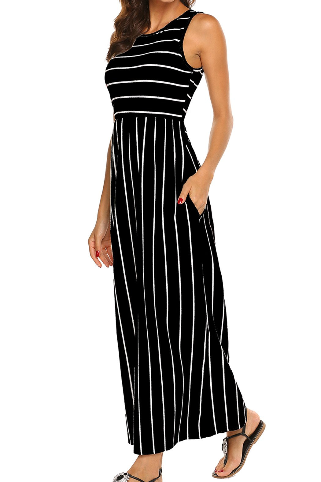 Hount Women's Summer Sleeveless Striped Flowy Casual Long Maxi Dress with Pockets