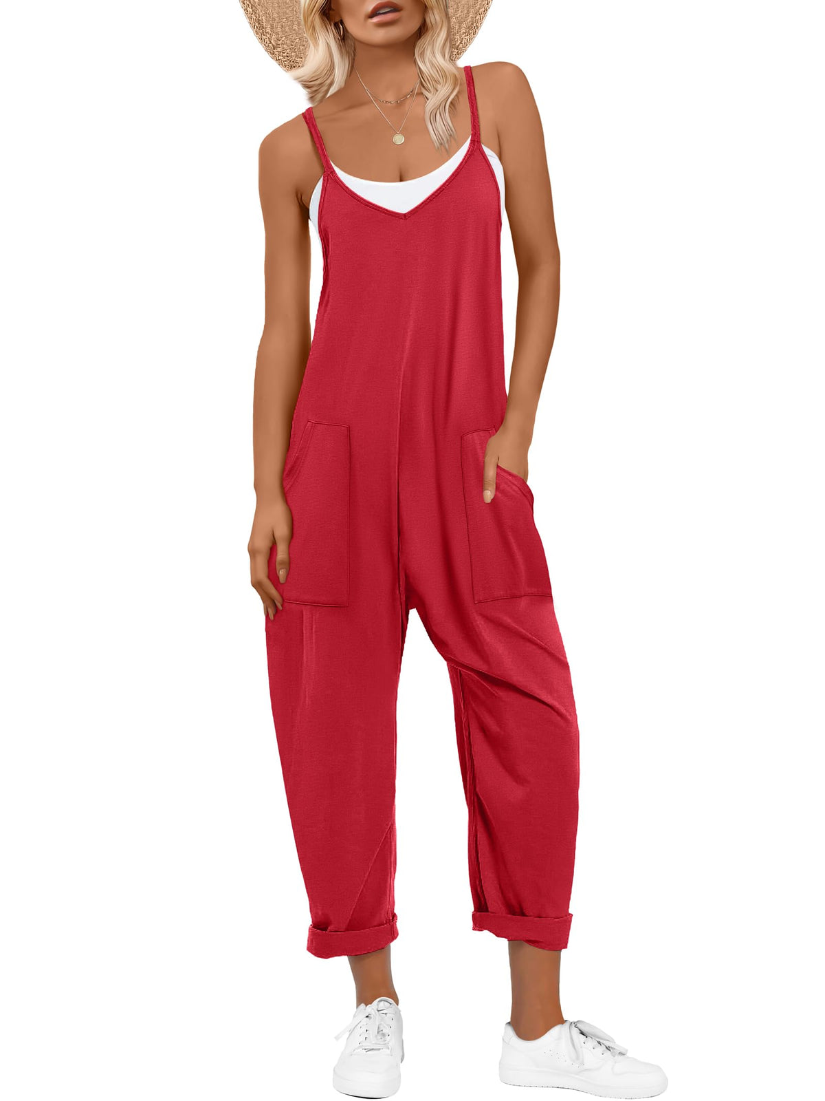 ANRABESS Jumpsuits for Women Summer Casual Sleeveless Overalls