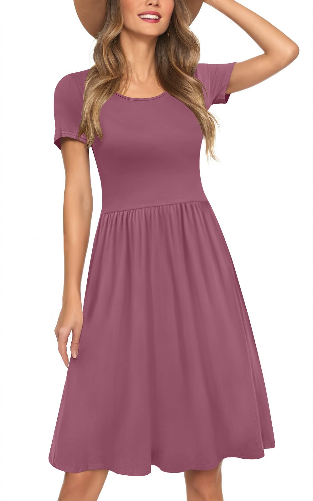 Womens Short Sleeve Empire Waist Dresses Casual Summer Dress