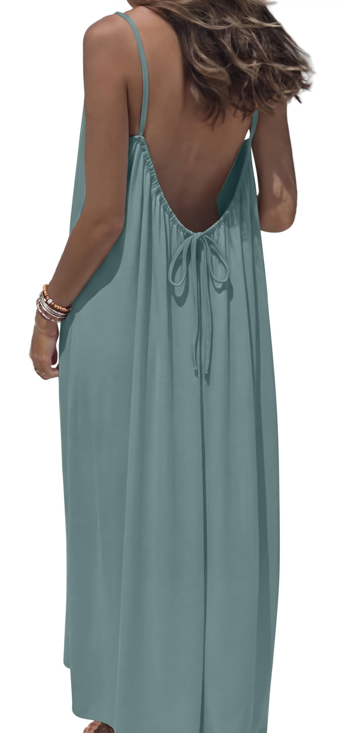 OFEEFAN Summer Dresses for Women 2026 Backless Cami Maxi Sundresses Spaghetti Strap Beach Vacation Clothes Swimsuit Coverup