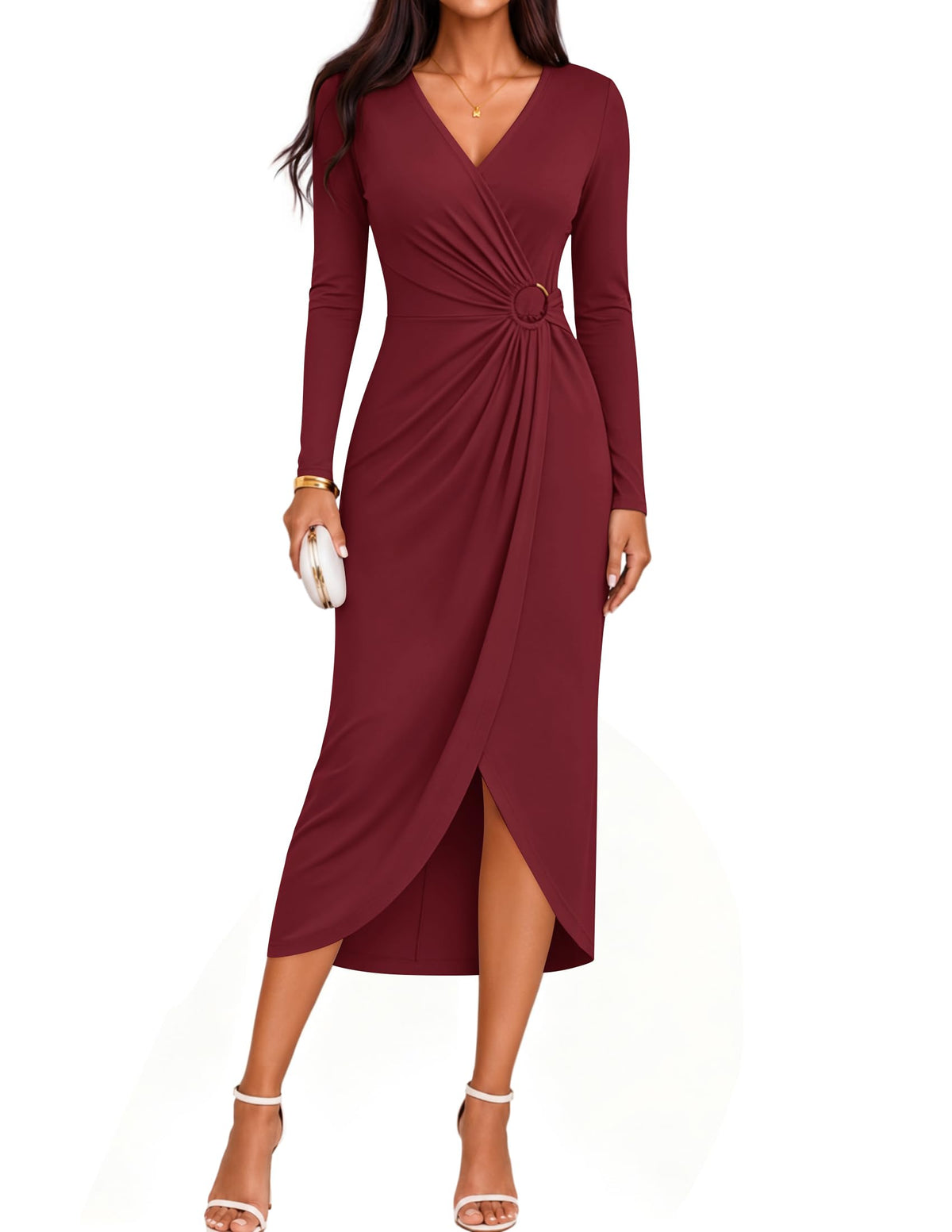 ZESICA Women's Fall Long Sleeve Wrap Bodycon Cocktail Party Dresses