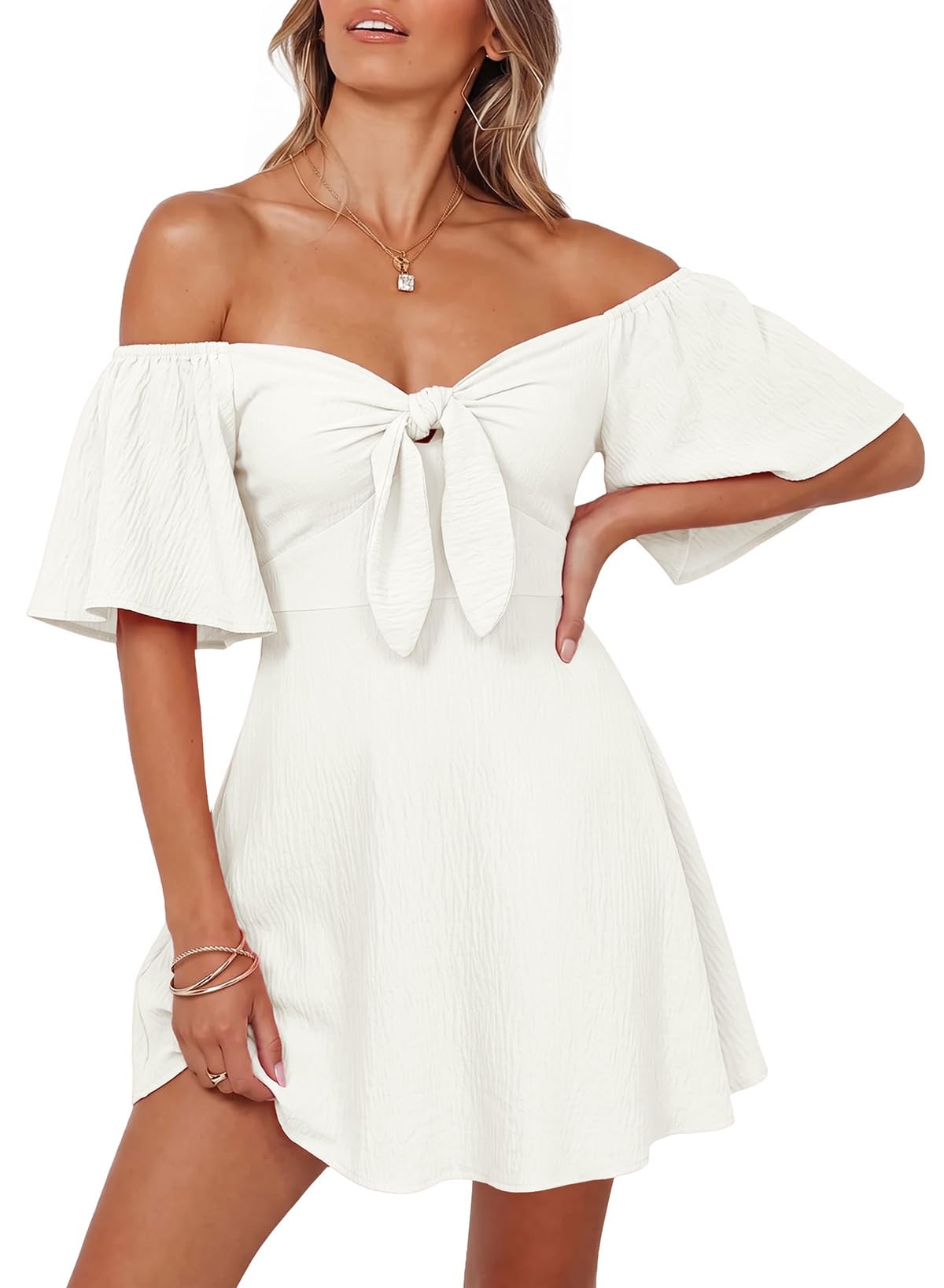 Dokotoo Womens Dresses 2026 Deep V Neck Elegant Bow tie Mini Dress S-XL