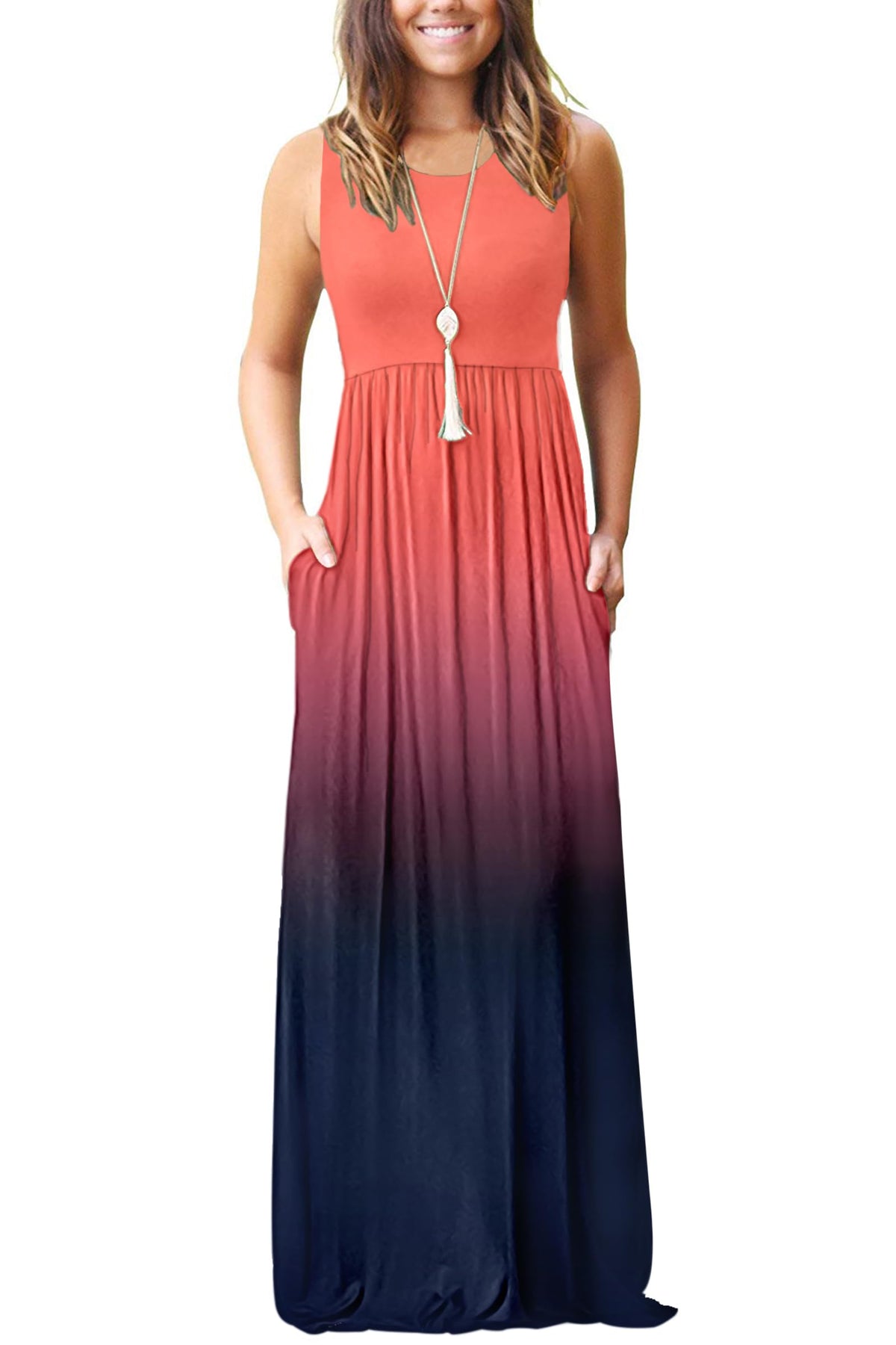AUSELILY Women's Summer Sleeveless Loose Plain Casual Long Maxi Dresses