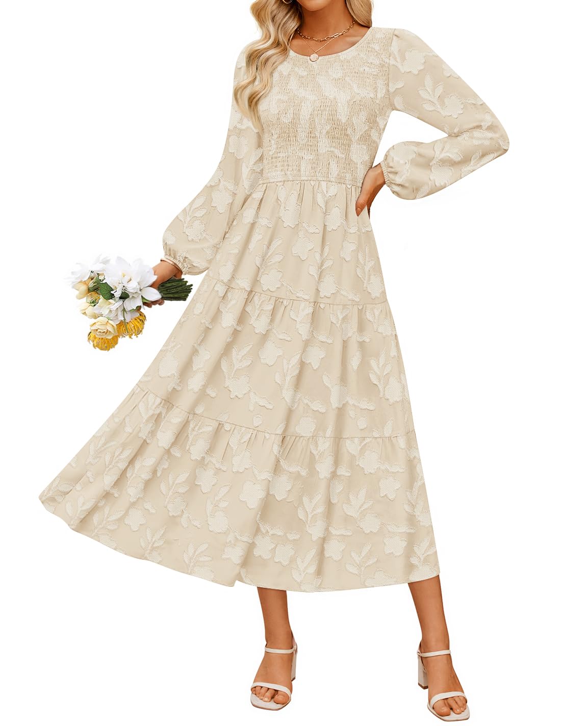 ZESICA Womens Fall Wedding Guest Long Sleeve Boho Midi Dress
