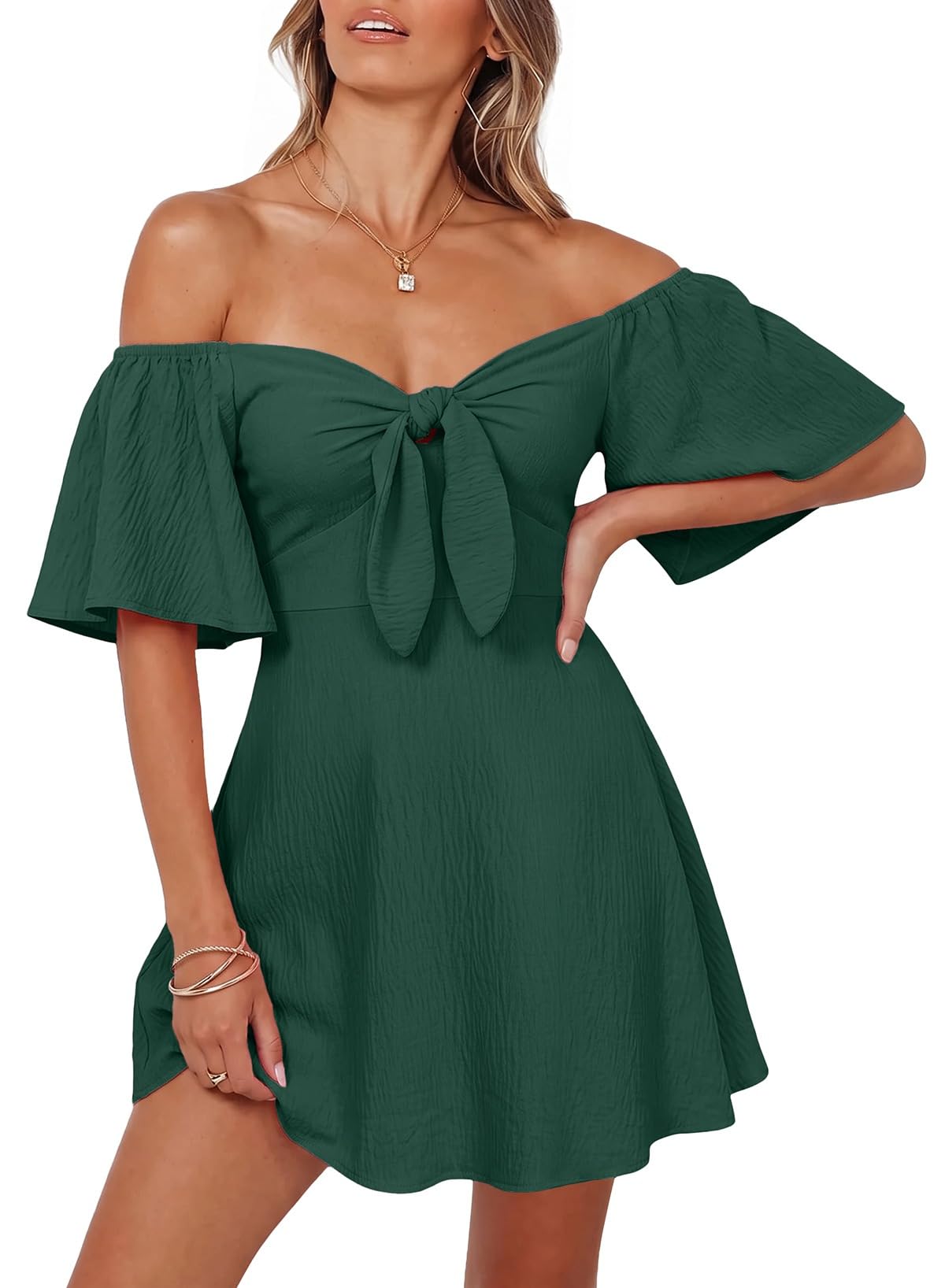 Dokotoo Womens Dresses 2026 Deep V Neck Elegant Bow tie Mini Dress S-XL